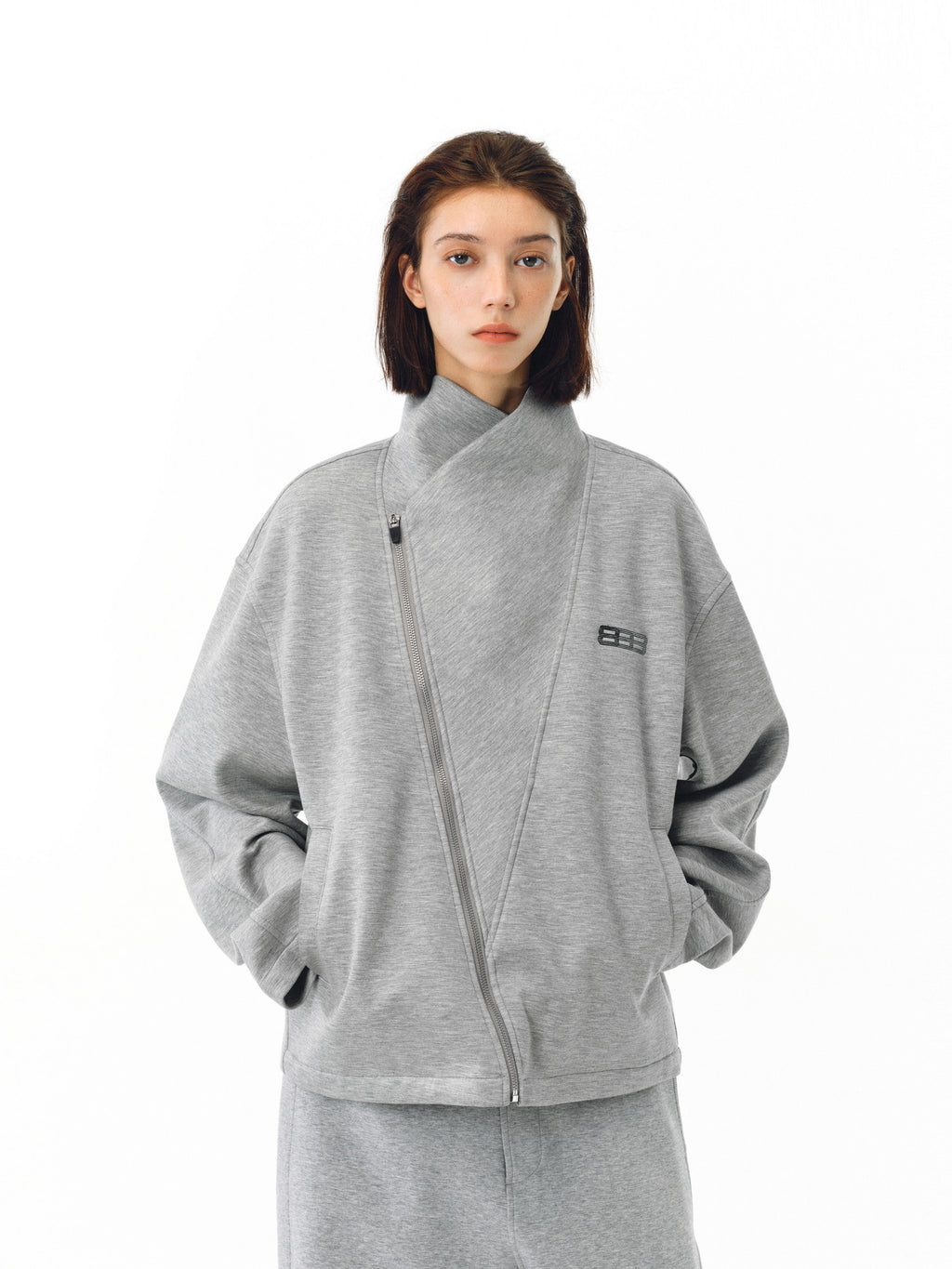 FPA Bias-Cut High-Collar Cropped Jacket - Chinese Streetwear Trendy Loose Spring Casual Unisex Coat