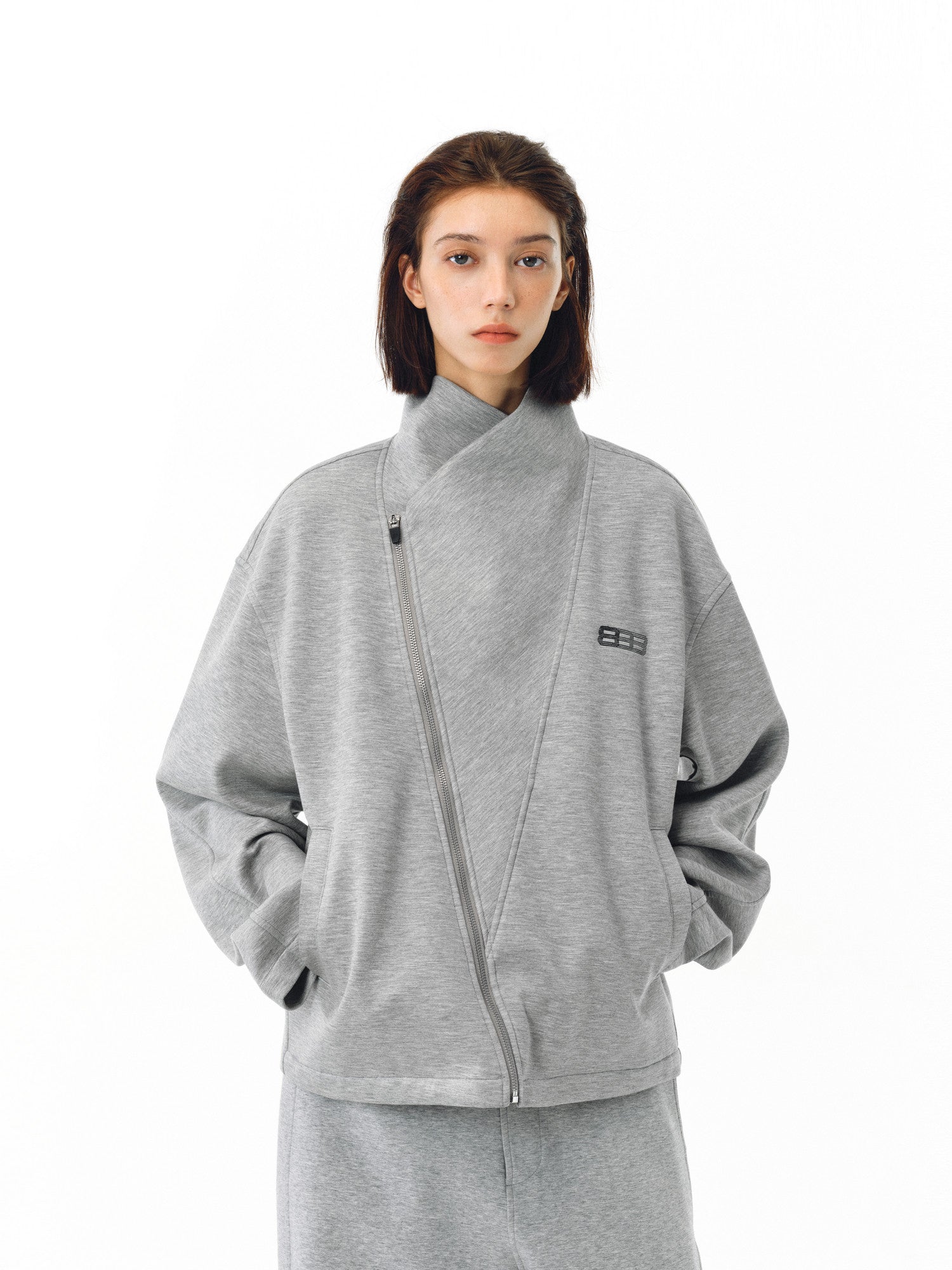 FPA Bias-Cut High-Collar Cropped Jacket - Chinese Streetwear Trendy Loose Spring Casual Unisex Coat