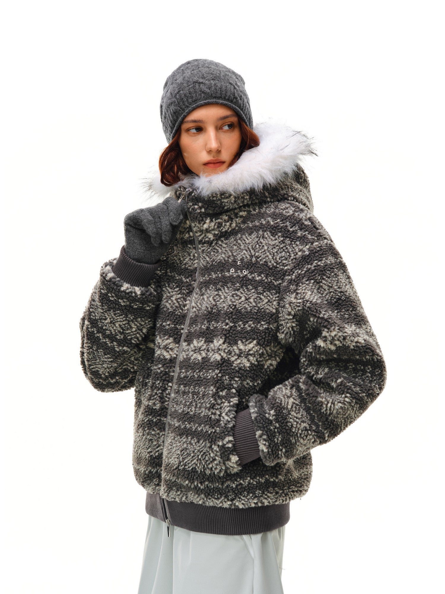 FPA Fair Isle Ethnic Style Faux Fur Collar 3M Cotton Padded Jacket – Winter Premium Warmth Couple Retro Cotton Coat
