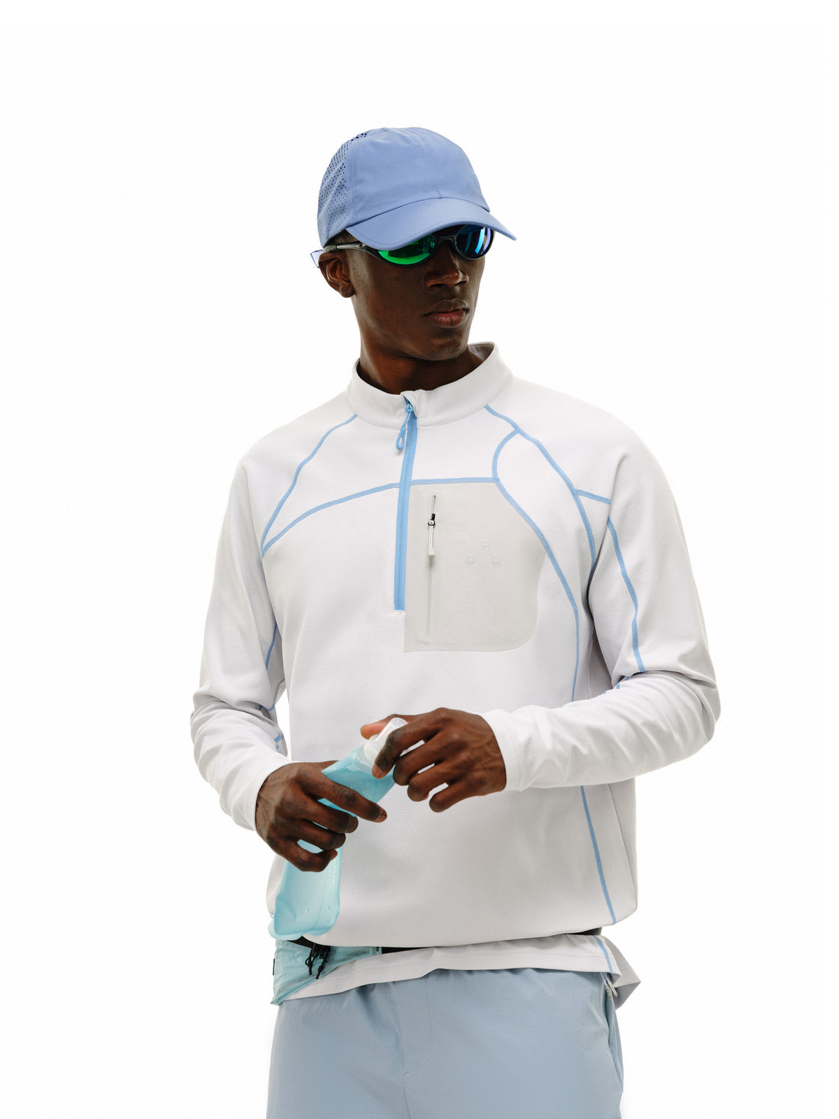FPA Half-Zip Pocket Long Sleeve Outdoor Sports Spring Stitching Casual Unisex T-Shirt