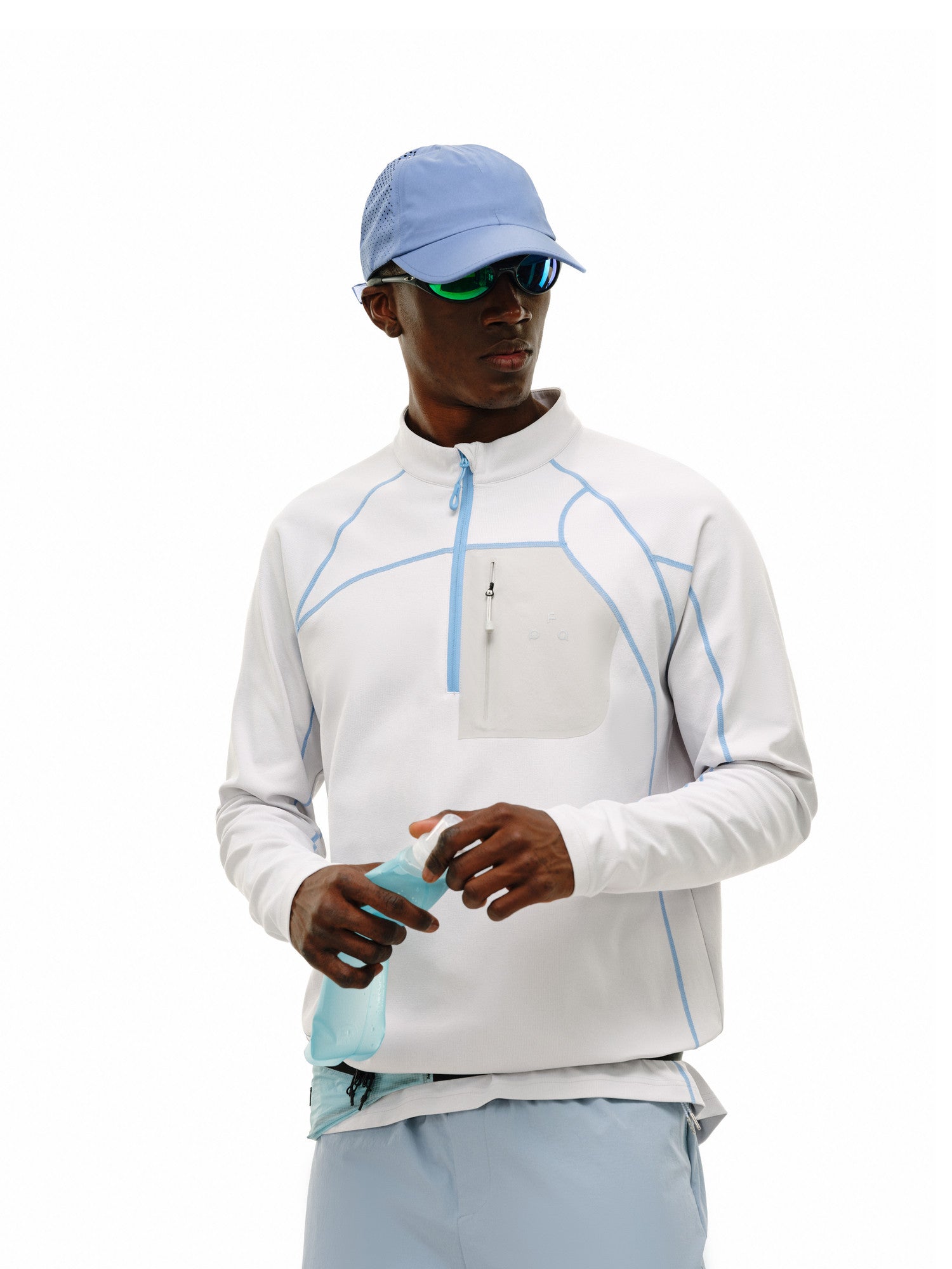 FPA Half-Zip Pocket Long Sleeve Outdoor Sports Spring Stitching Casual Unisex T-Shirt