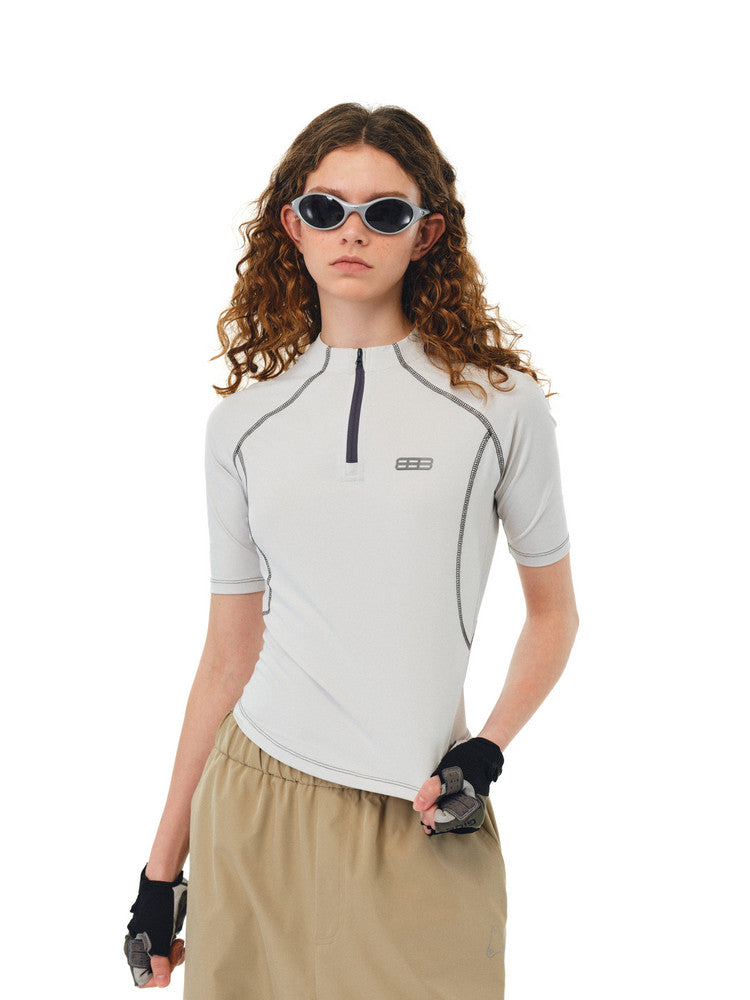 FPA Sorona Quick-Dry Half-Zip Short Sleeve T-Shirt - Summer Chinese Streetwear Design Athletic Fitted Tee