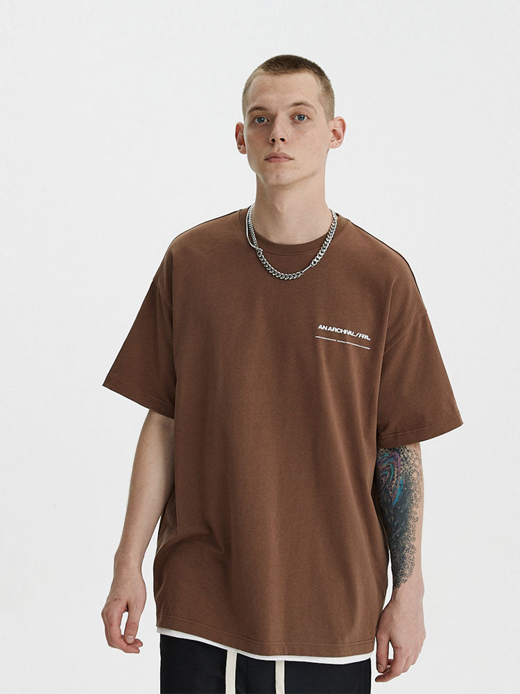FPA Archive Basic Coffee Short Sleeve T-Shirt for Men - Chinese Streetwear, Summer Loose Fit, American Style, Minimalist, Versatile