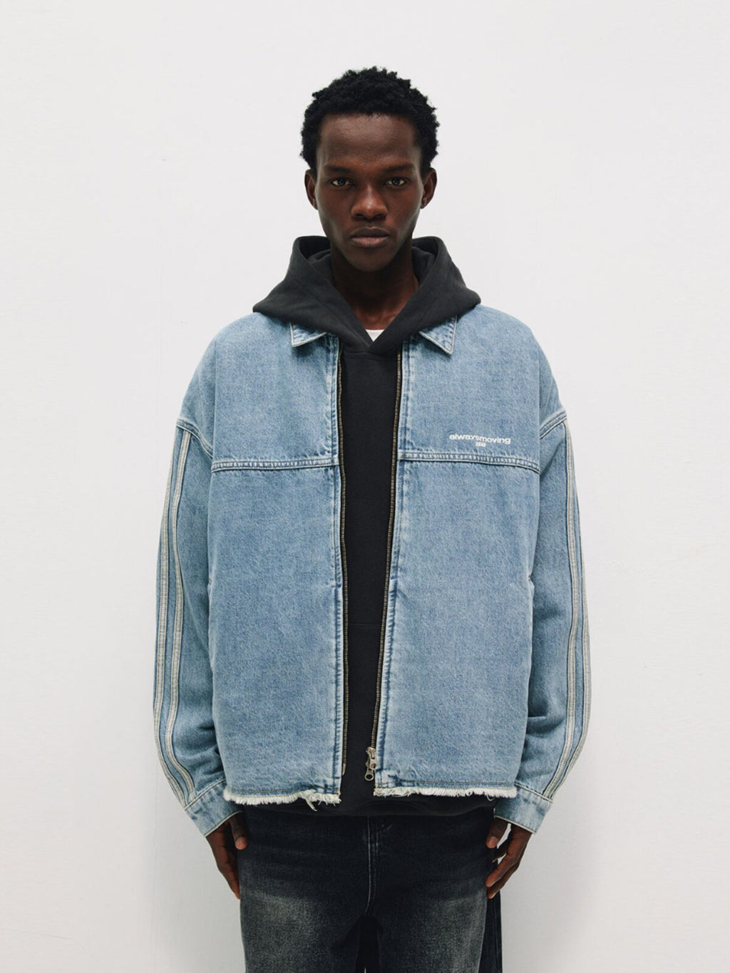 FPA Washed Fringed Denim Jacket – Chinese Streetwear Trend, American Loose Fit, Unisex Collared Jacket for Men