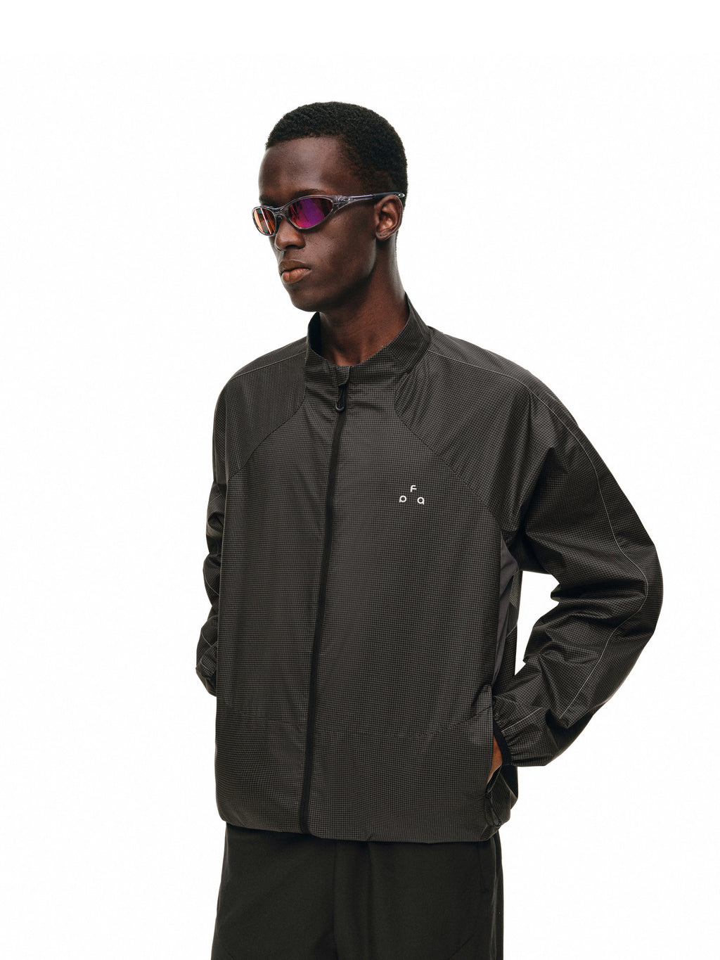 FPA Stand Collar Plaid Textured Mesh Panel Sports Reflective Jacket - Lightweight Casual Outdoor Jacket for Spring/Autumn