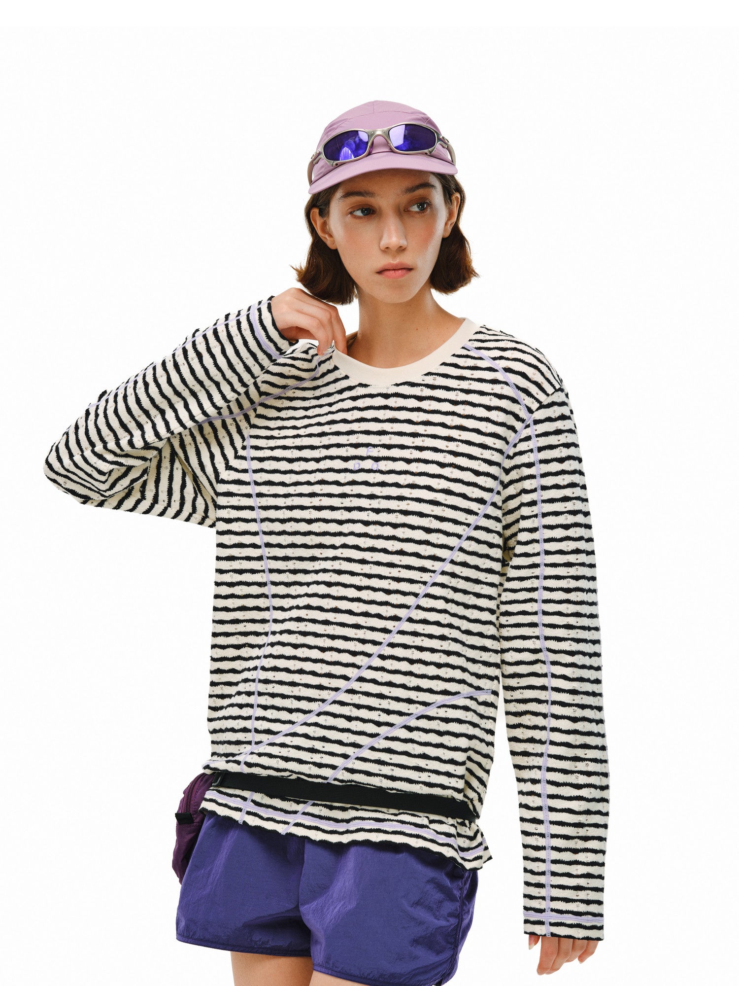 FPA Color-Block Striped Long-Sleeve Tee with Distressed Details - 2026 New Spring/Autumn Round Neck Chinese Streetwear Style