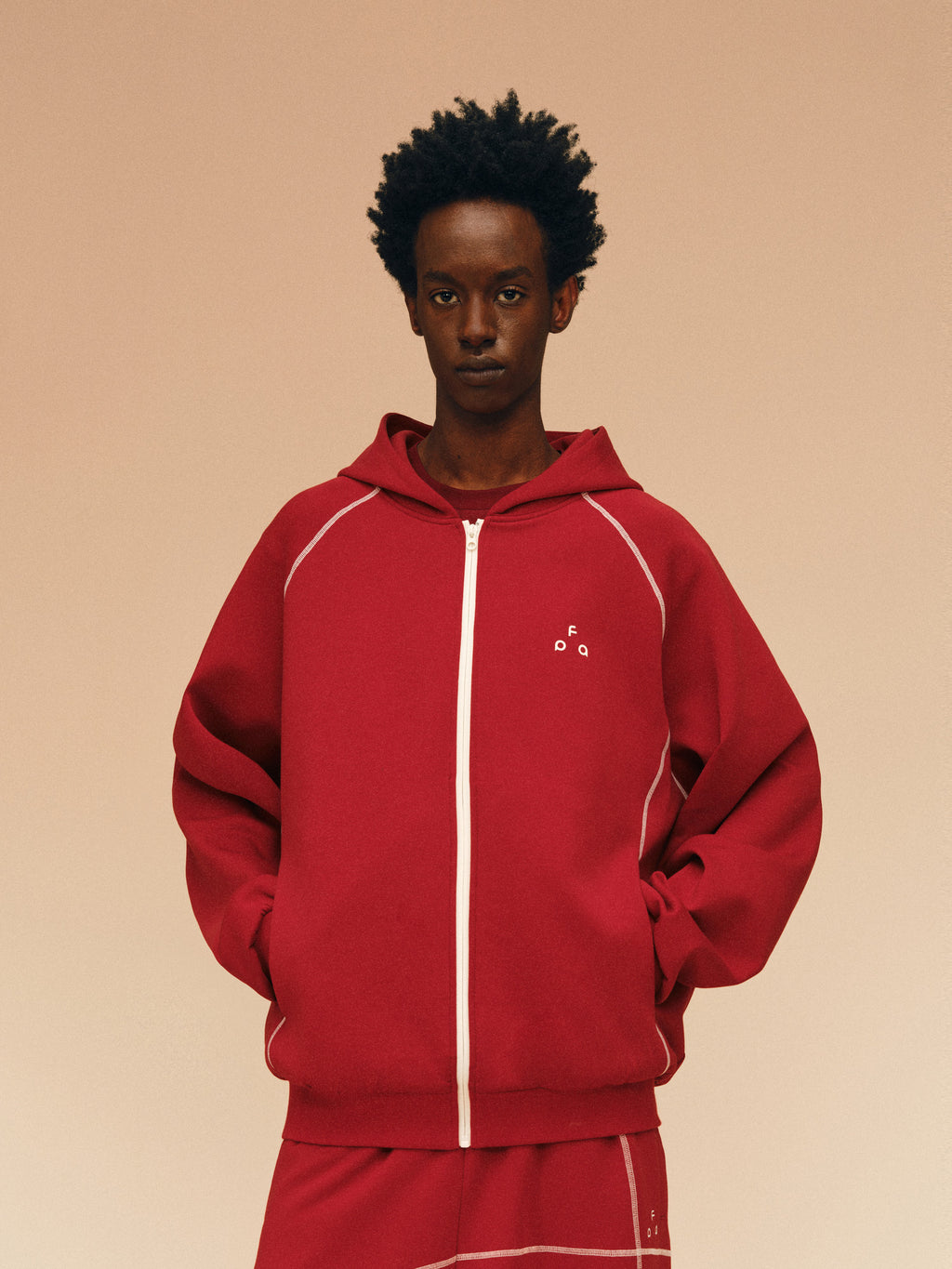 FPA Color-Block Contrast Stitch Hooded Sweatshirt - Chinese New Year Limited Edition Red Cardigan for Couples