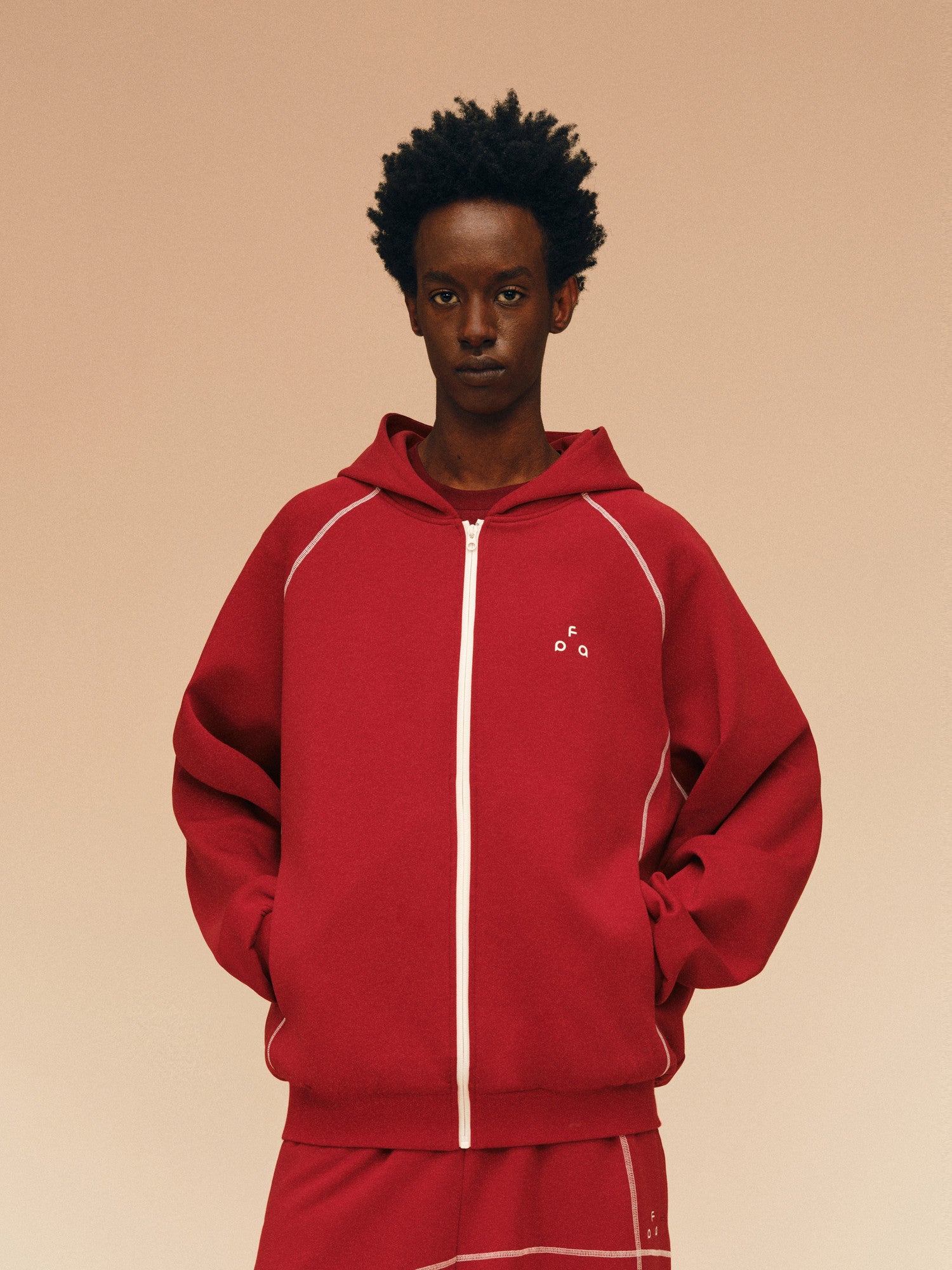 FPA Color-Block Contrast Stitch Hooded Sweatshirt - Chinese New Year Limited Edition Red Cardigan for Couples