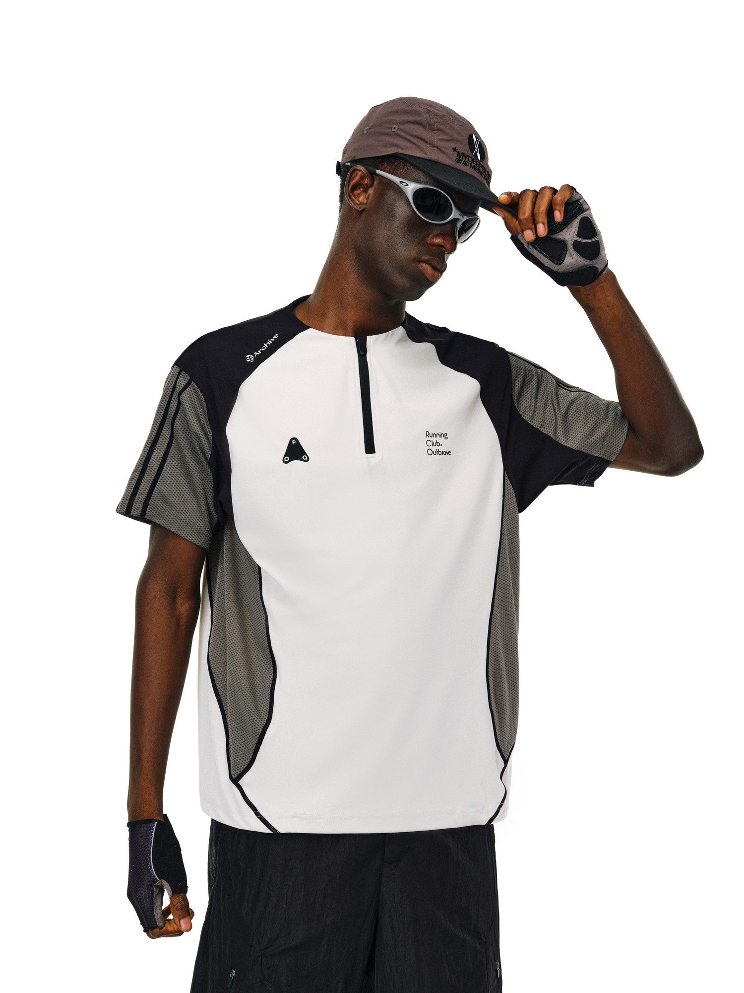 FPA Half-Zip Quick-Dry Short Sleeve T-Shirt for Summer Outdoor Cool-Touch Loose-Fit Unisex Chinese Streetwear Color-Block Tee