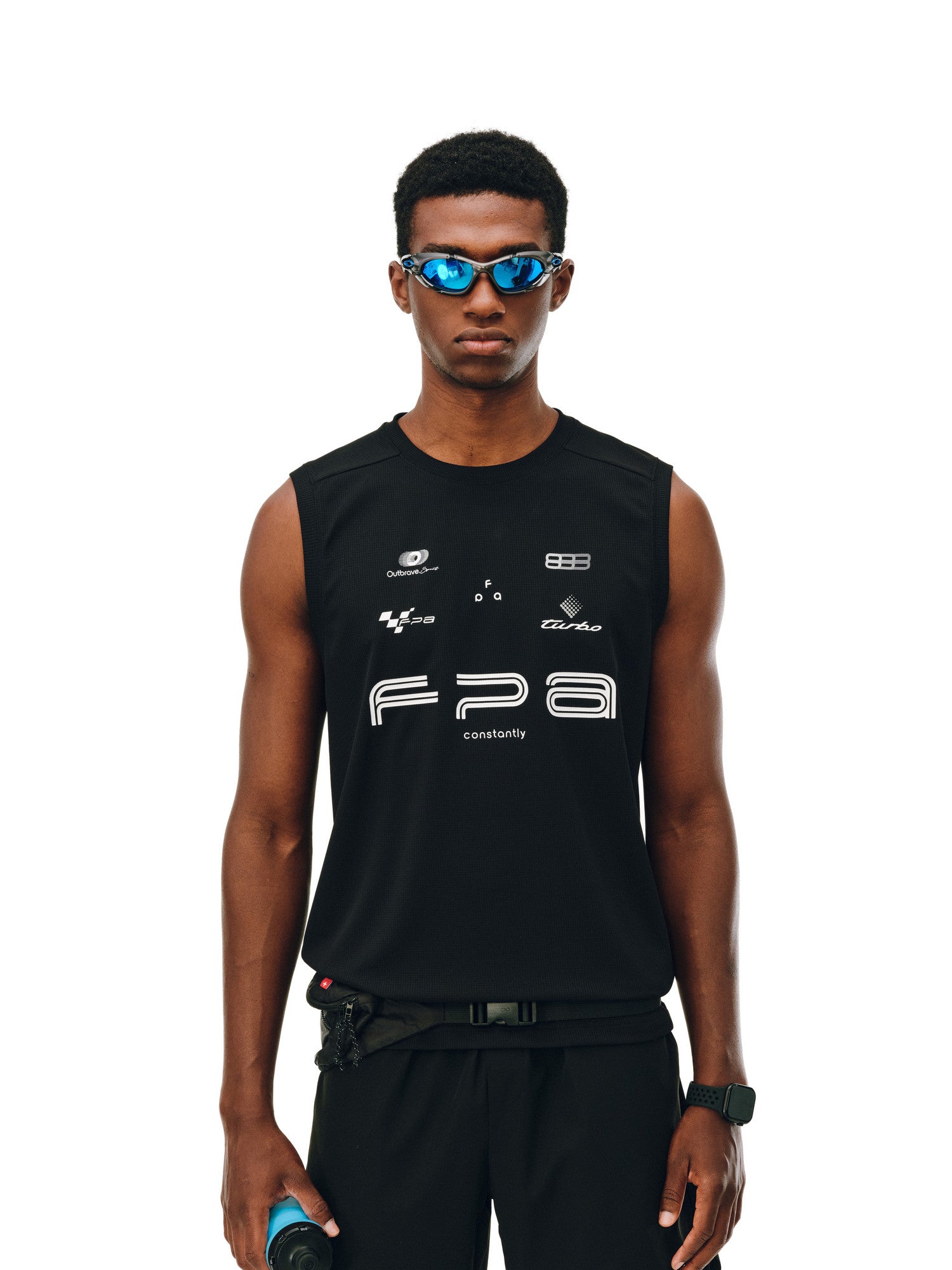 FPA Racing Sports Logo Tank Top - Summer Quick-Dry Round Neck Outdoor Fitness White Black Sleeveless T-Shirt