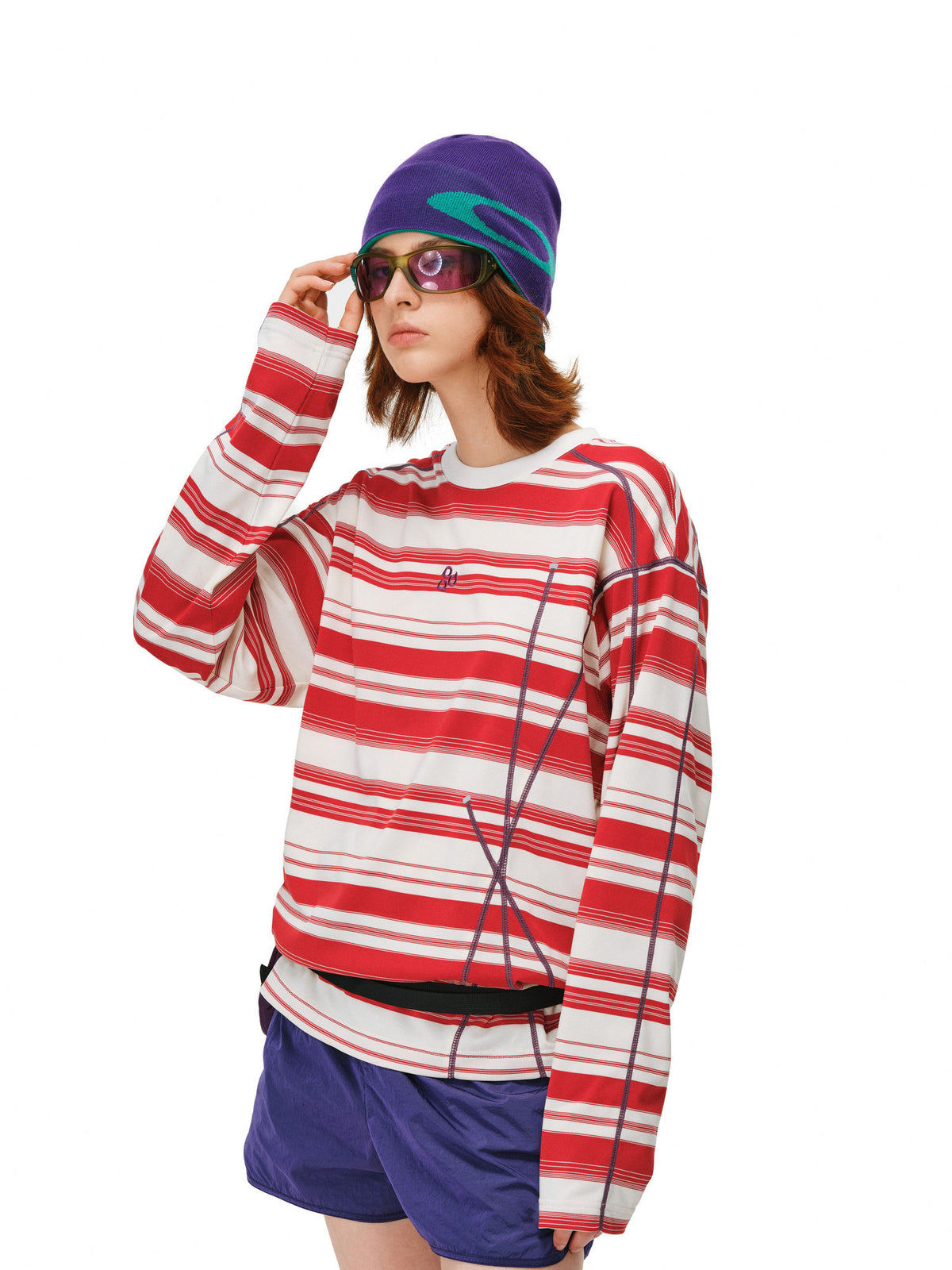 FPA Color-Block Striped Long-Sleeve Tee, Early Autumn 2026 New Arrival, Crew Neck Couple Style, Premium Heavyweight Casual T-Shirt