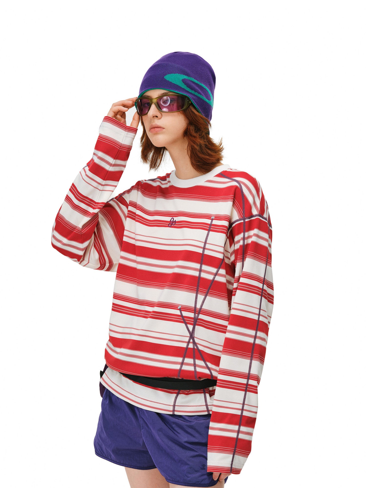 FPA Color-Block Striped Long-Sleeve Tee, Early Autumn 2026 New Arrival, Crew Neck Couple Style, Premium Heavyweight Casual T-Shirt