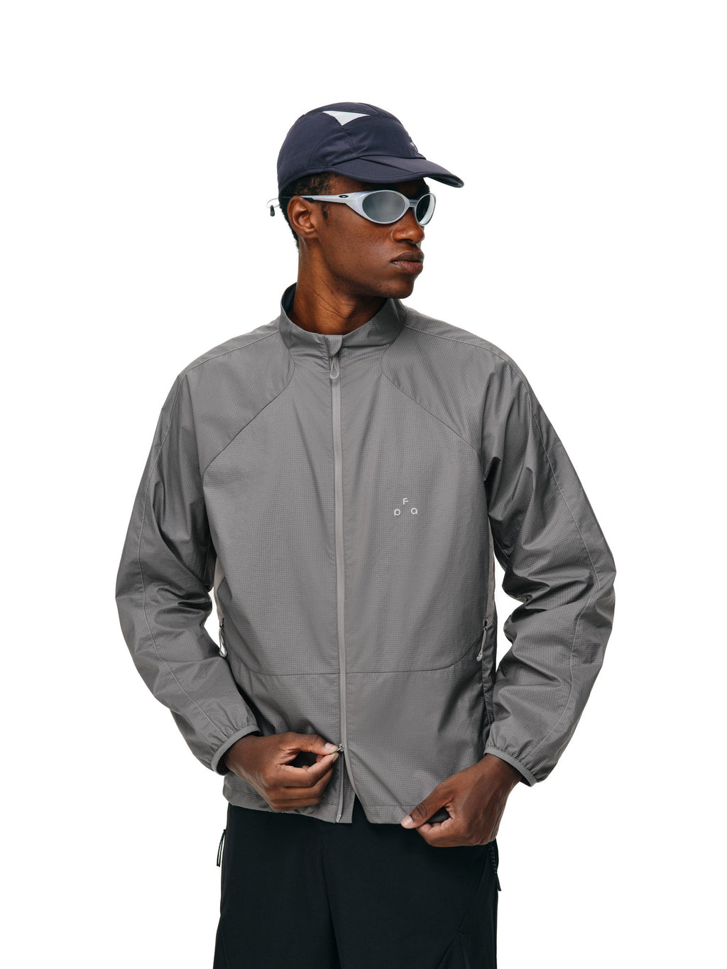 FPA Stand Collar Plaid Textured Mesh Panel Sports Reflective Jacket - Lightweight Casual Outdoor Jacket for Spring/Autumn