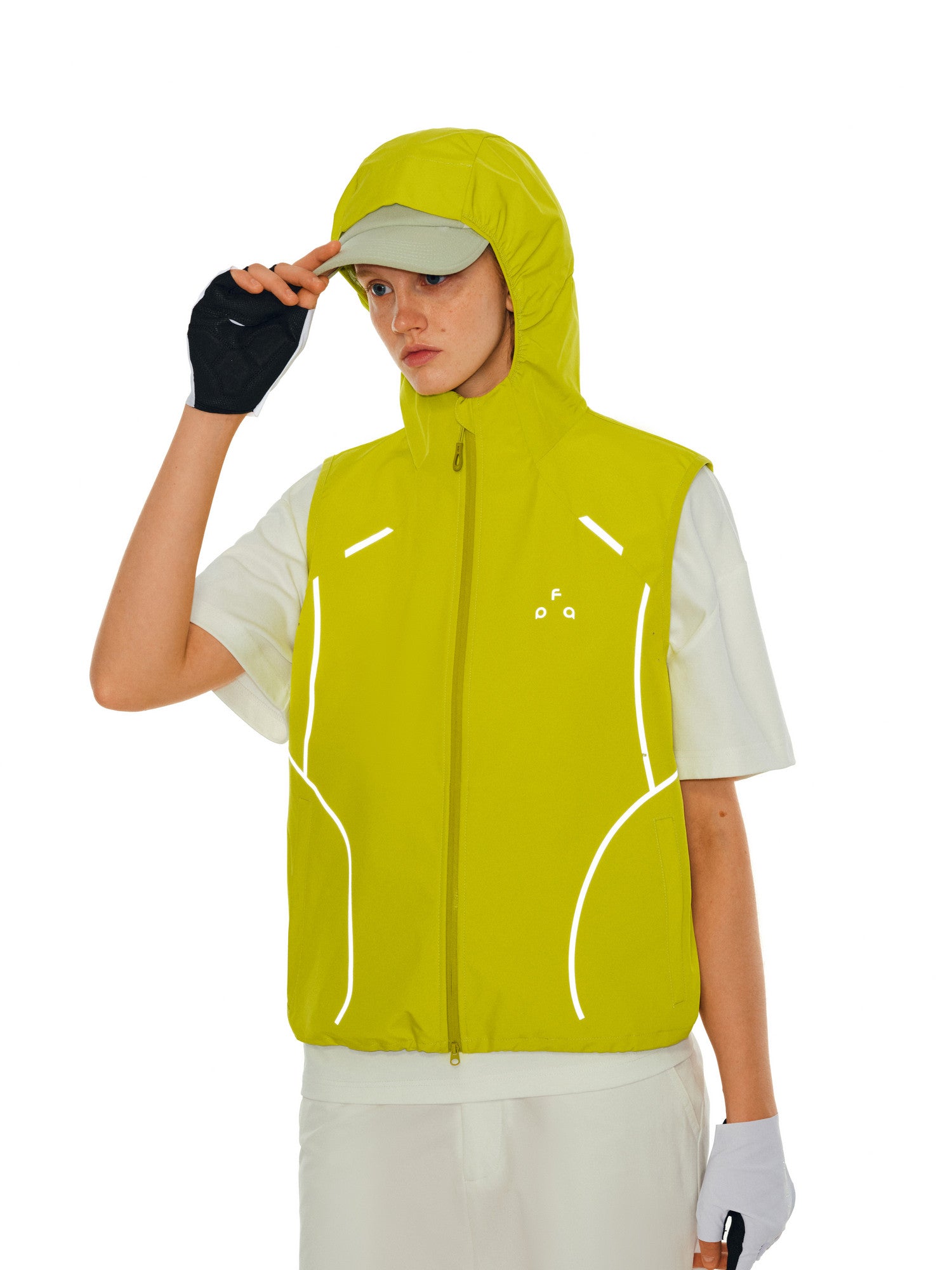 FPA Waterproof Breathable Abrasion-Resistant Light Arc Hooded Vest, Outdoor Sports Reflective Strip Summer Outerwear Sleeveless Jacket for Men