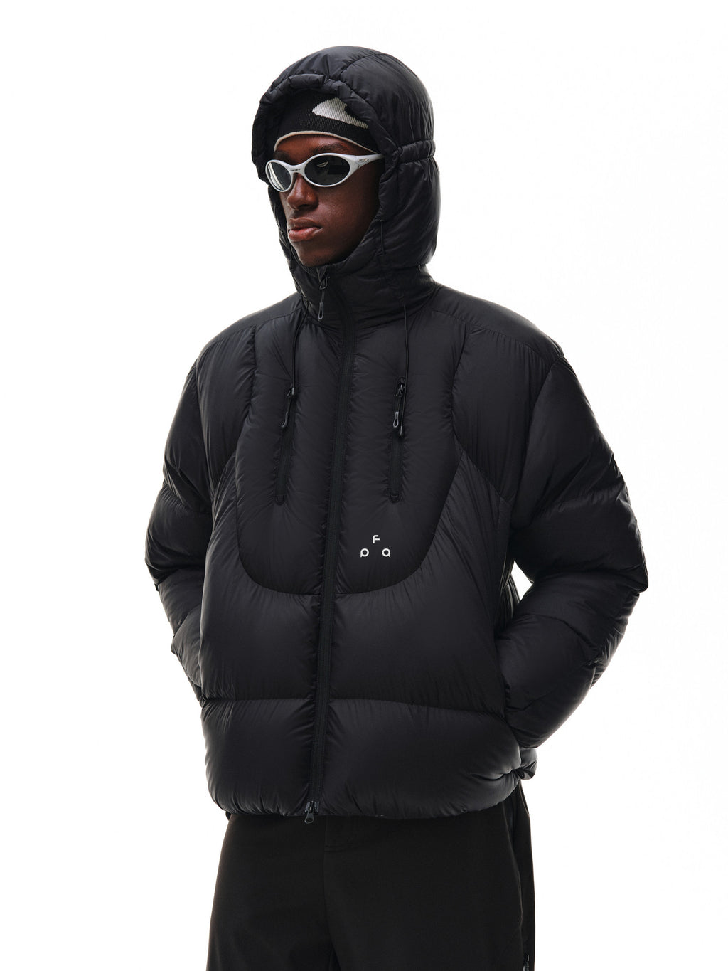 FPA Double-Zip Hooded Down Jacket with Structured Silhouette, Winter Warm 90% White Duck Down, Couple Style in Gray-White