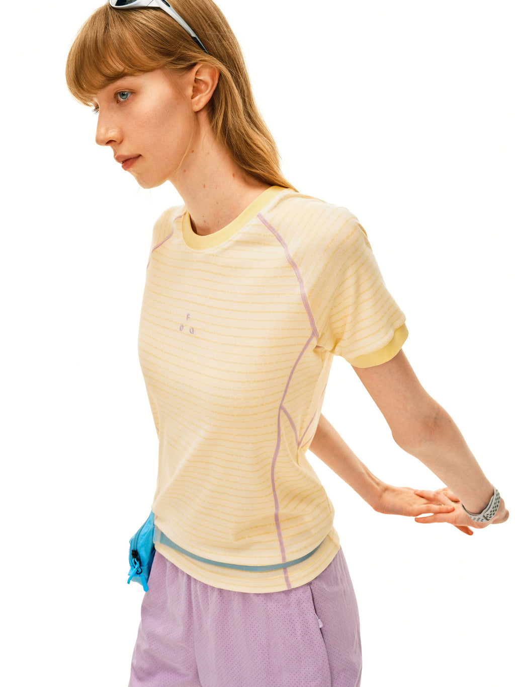 FPA Slim-Fit Contrast Stripe Short-Sleeve T-Shirt 2026 New Sporty Casual Crew Neck Summer Top for Women