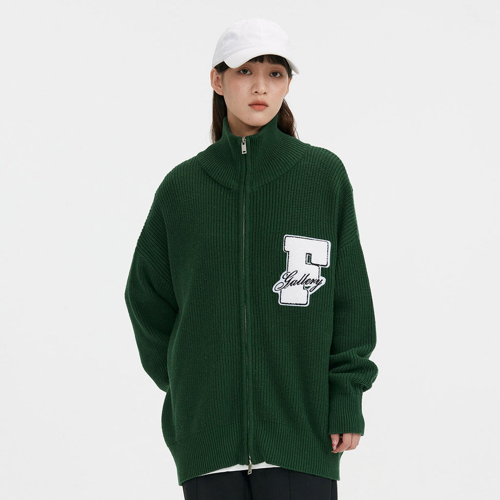 FPA Embroidered High-Neck Sweater - Chinese Streetwear Couple's Autumn/Winter Thick Knit Cardigan Jacket for Men