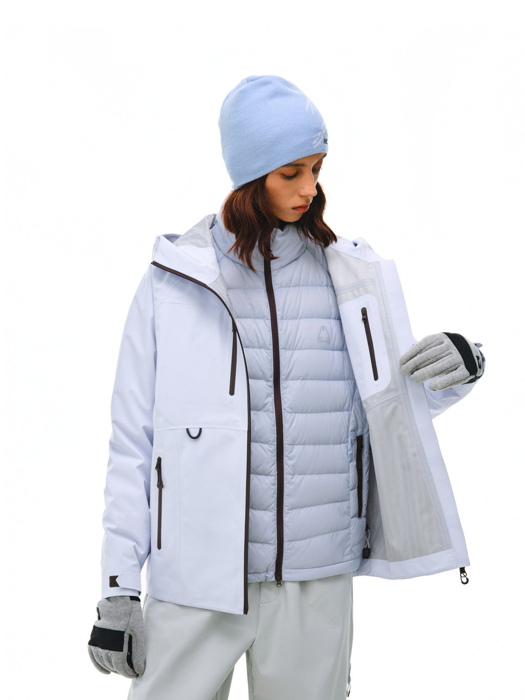 FPA 3-in-1 Down Liner Color-Block Windbreaker, Windproof and Warm Couple Winter Down Jacket Coat for Women