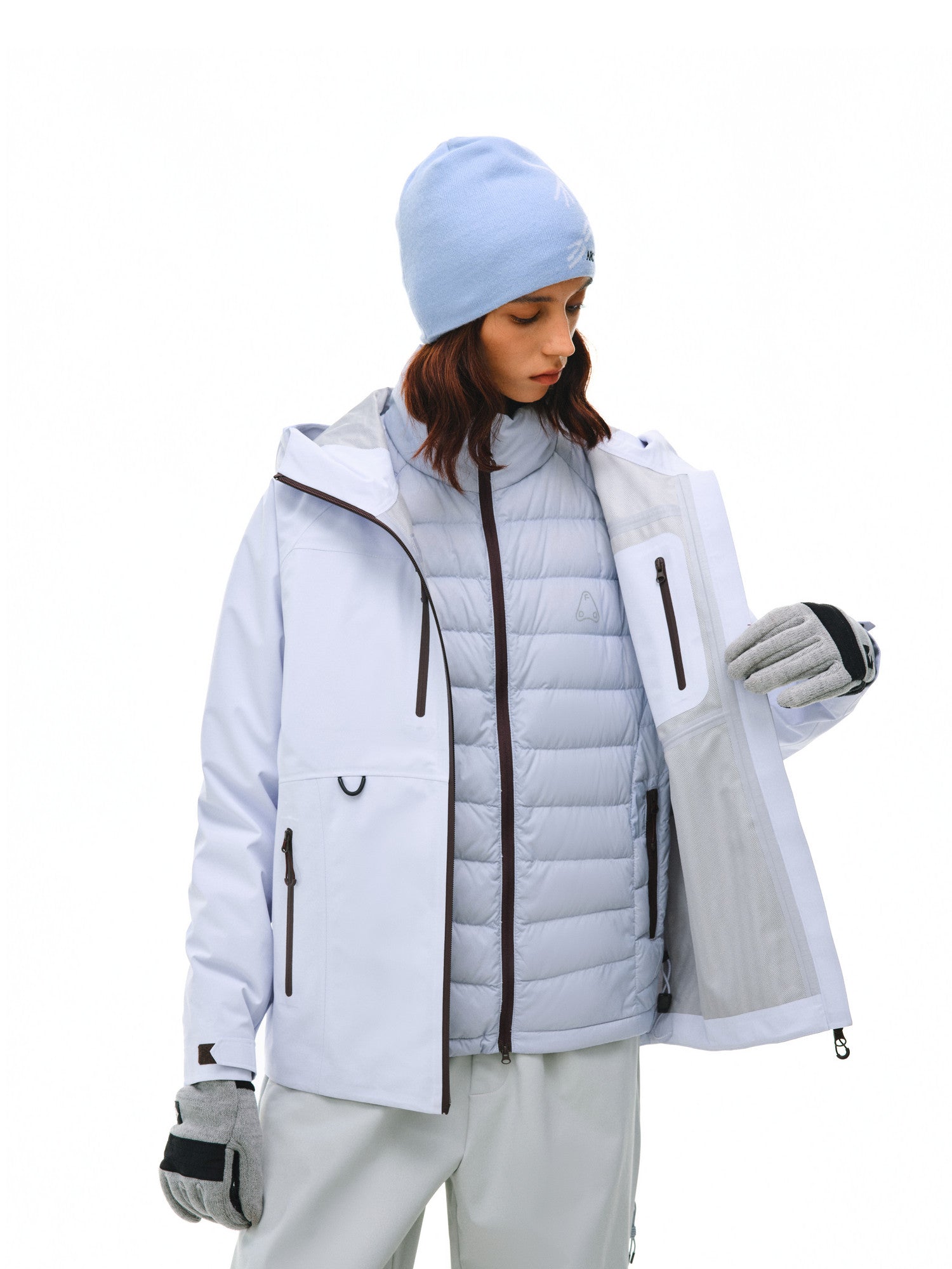 FPA 3-in-1 Down Liner Color-Block Windbreaker, Windproof and Warm Couple Winter Down Jacket Coat for Women