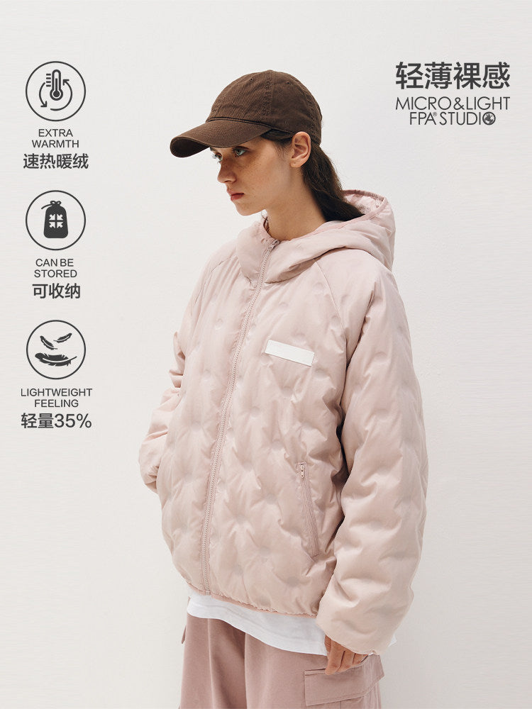 Lightweight 90% White Duck Down FPA Embossed Hooded Down Jacket, Chinese Streetwear Autumn/Winter Coat