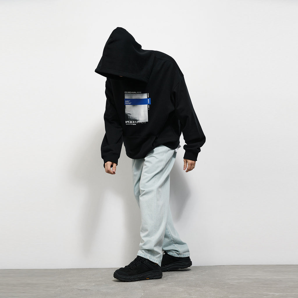FPA (VENGETICE) Letter Print Eye-Cover Hoodie - Chinese Streetwear Hip-Hop Loose Pullover Sweatshirt for Men
