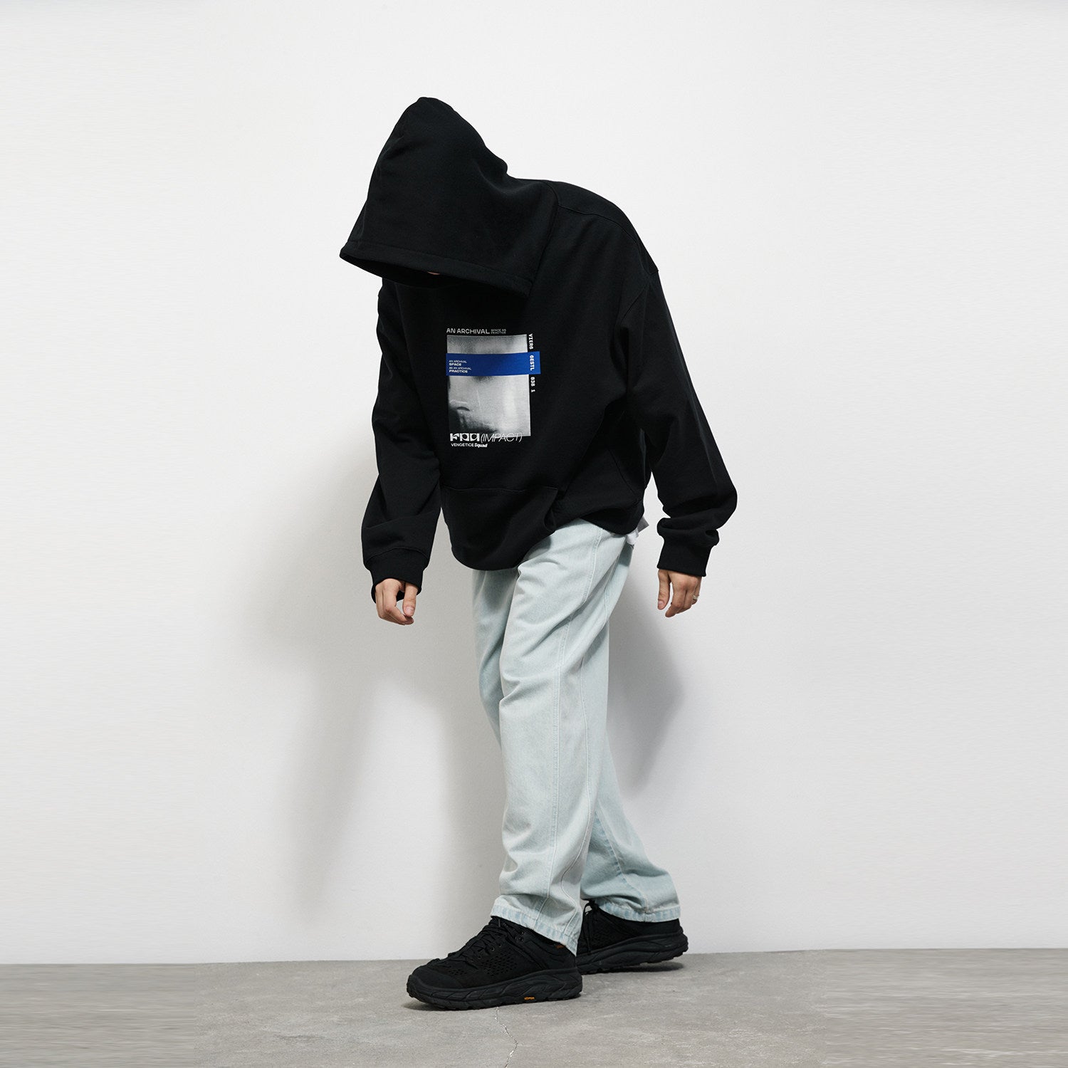 FPA (VENGETICE) Letter Print Eye-Cover Hoodie - Chinese Streetwear Hip-Hop Loose Pullover Sweatshirt for Men
