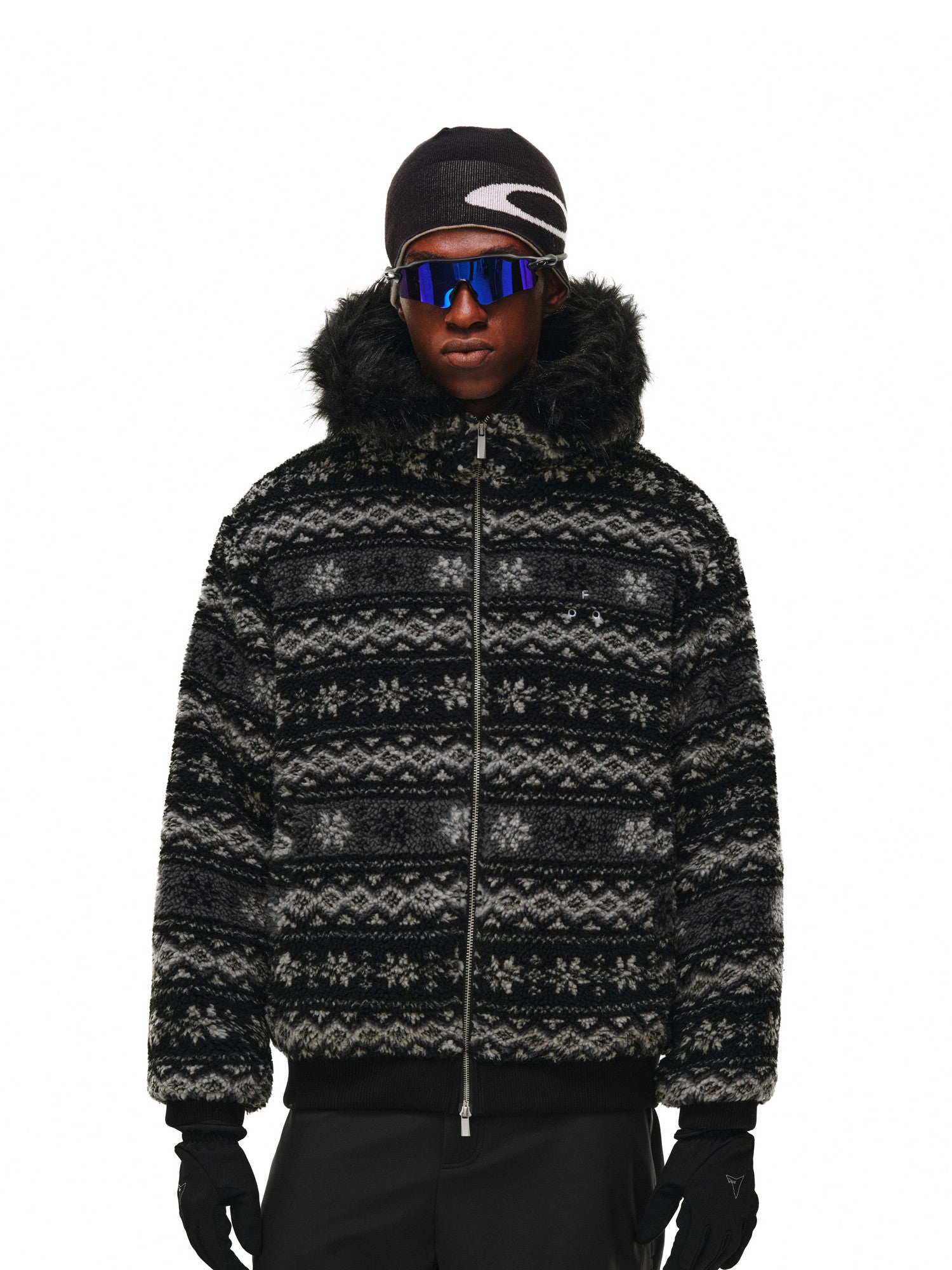 FPA Fair Isle Ethnic Style Faux Fur Collar 3M Cotton Padded Jacket – Winter Premium Warmth Couple Retro Cotton Coat