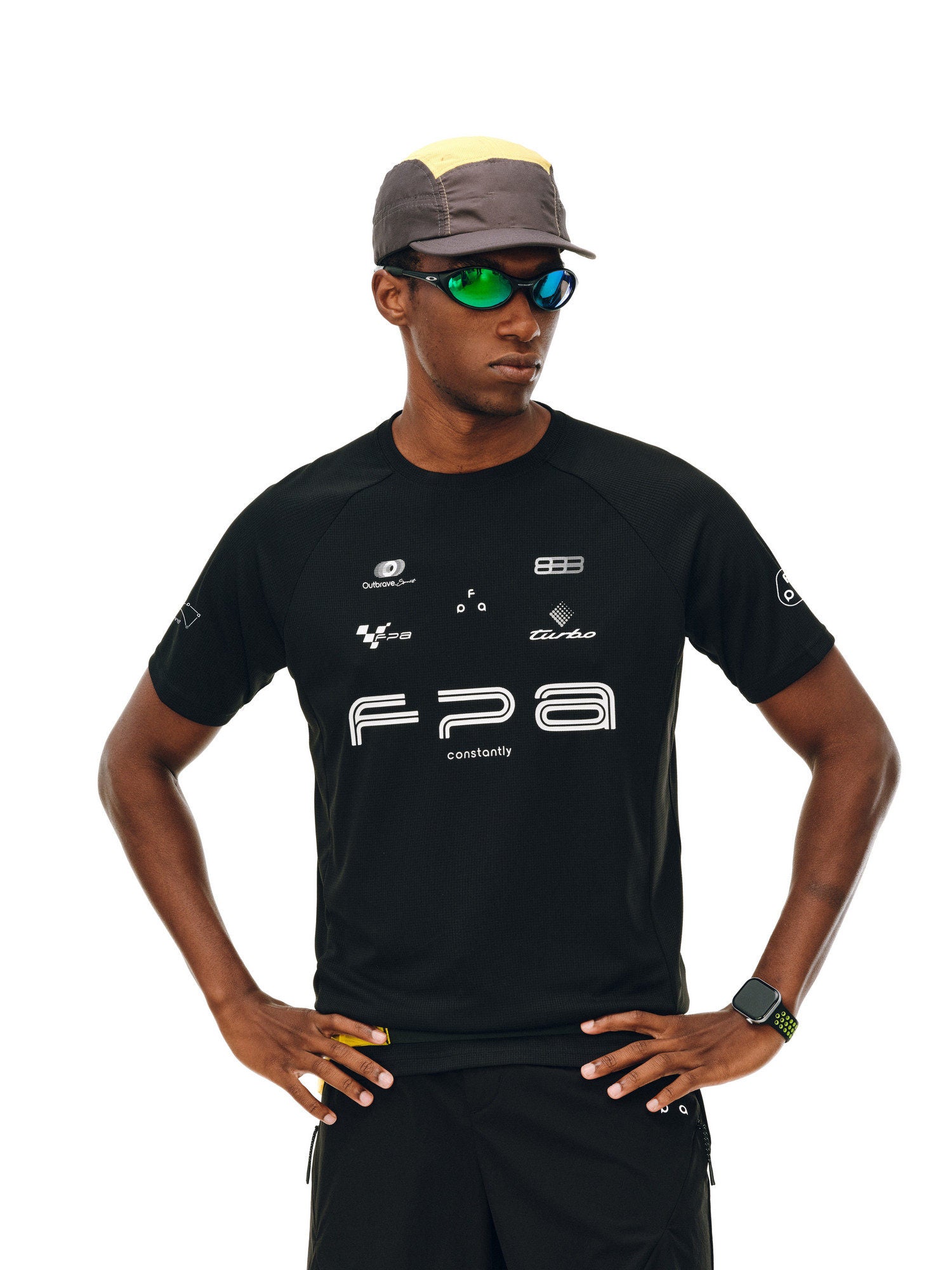 FPA Racing Motorsport Logo Raglan Short Sleeve Summer Quick-Dry Crew Neck T-Shirt for Men, Black/White