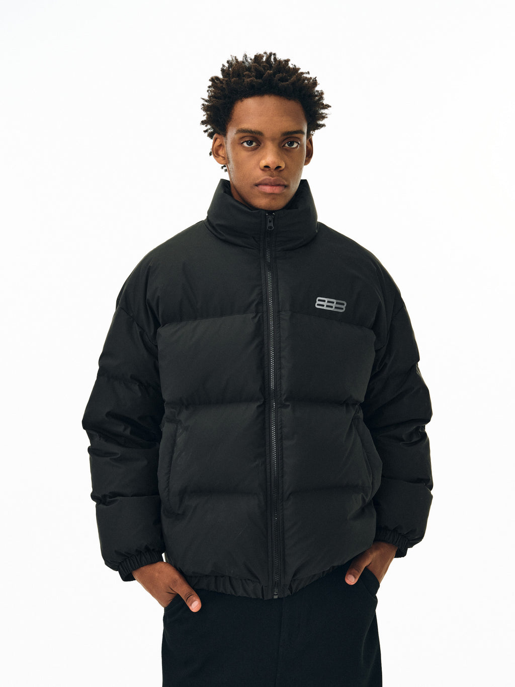 FPA Matte Phantom 8 Logo Basic Cotton Padded Jacket - Winter Thick Warm Stand Collar Cold-Proof Chinese Streetwear Black Cotton Coat
