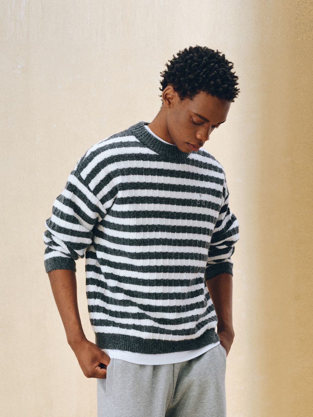 FPA Striped Crew Neck Sweater - Spring/Fall Contrast Color Casual Retro Inner Layer Couple Knit Top