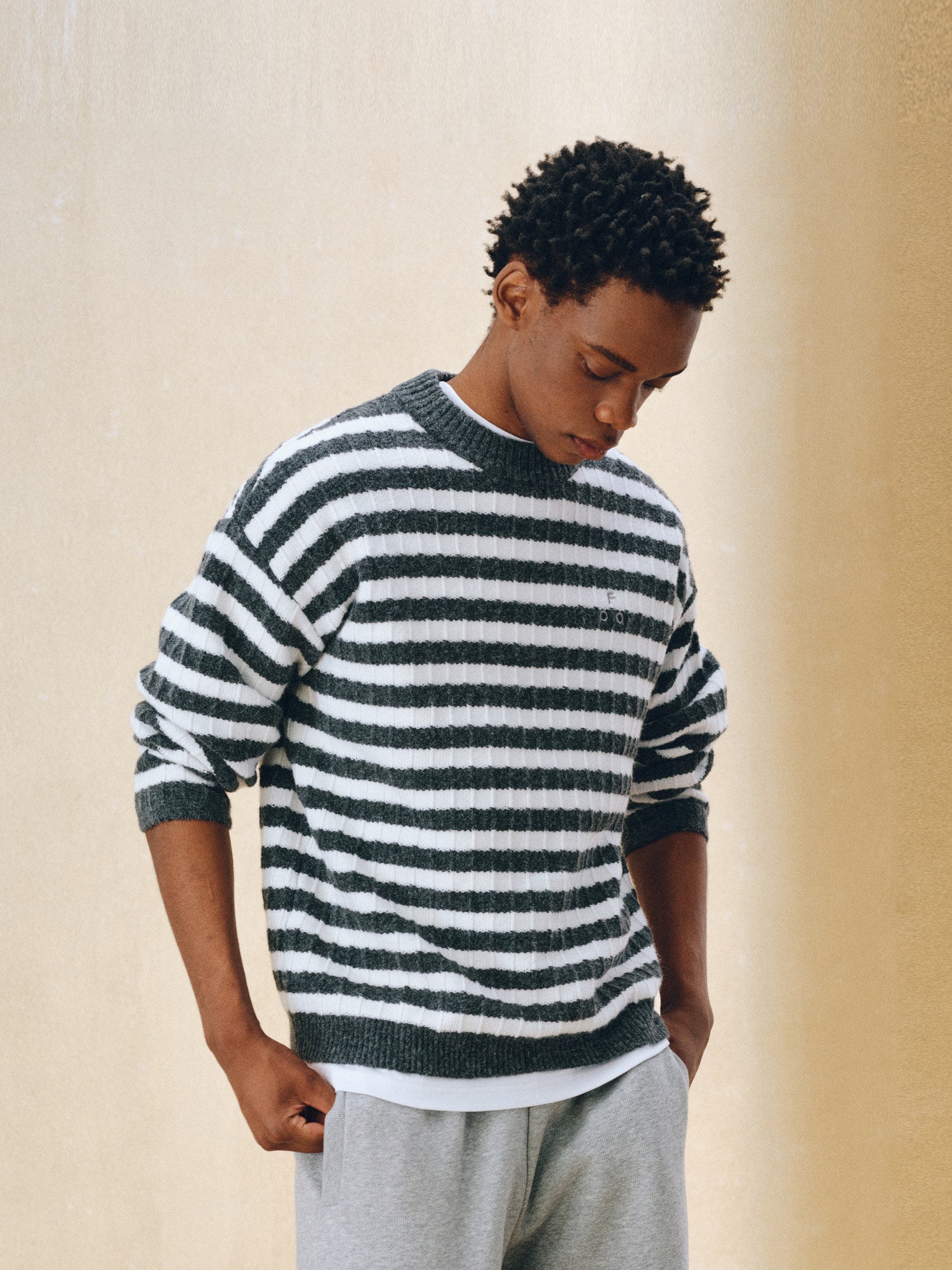 FPA Striped Crew Neck Sweater - Spring/Fall Contrast Color Casual Retro Inner Layer Couple Knit Top