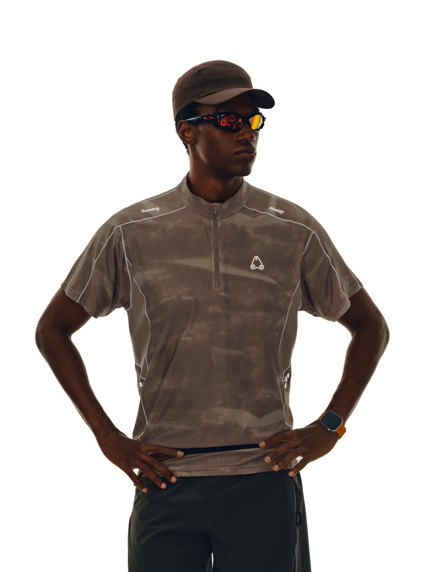 FPA Quick-Dry Tie-Dye Paneled Sports Short Sleeve Outdoor Cool Touch Half-Zip T-Shirt for Men
