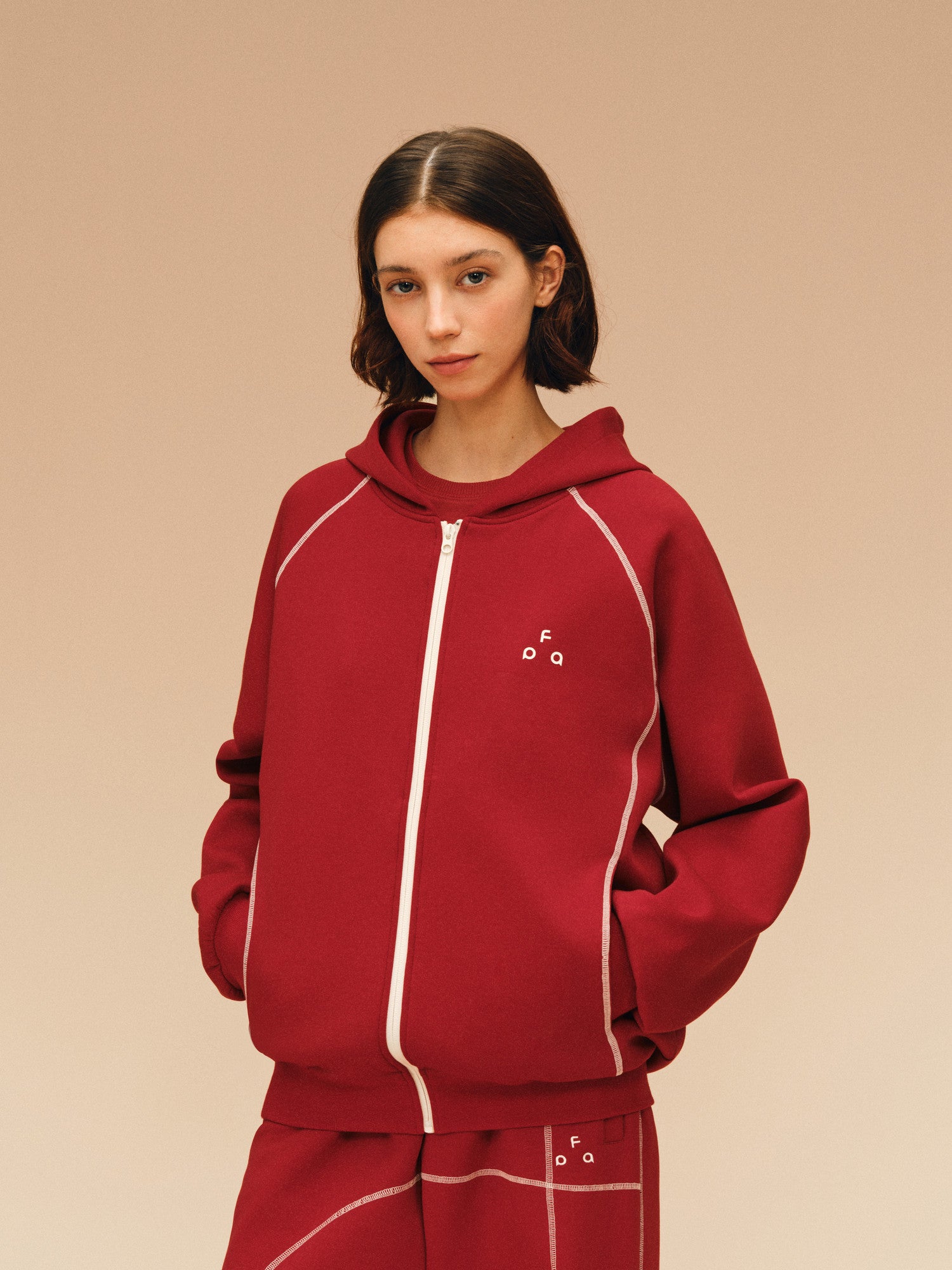 FPA Color-Block Contrast Stitch Hooded Sweatshirt - Chinese New Year Limited Edition Red Cardigan for Couples