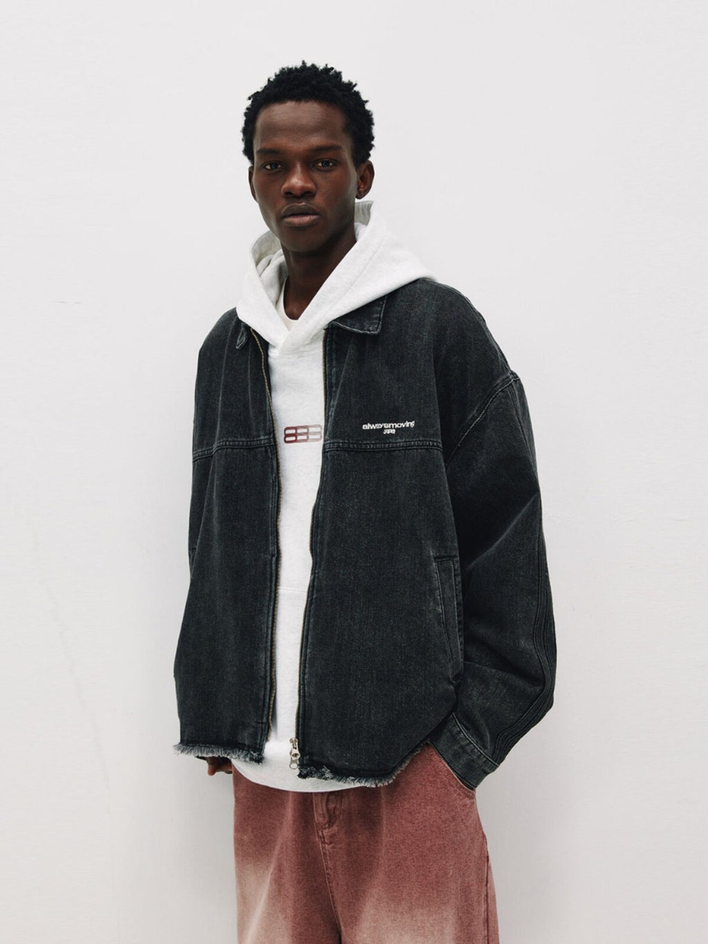 FPA Washed Fringed Denim Jacket – Chinese Streetwear Trend, American Loose Fit, Unisex Collared Jacket for Men