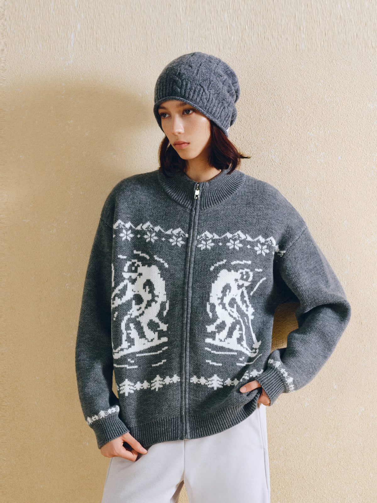 FPA Fair Isle Ski Pattern Zip-Up Sweater Vintage Casual Sports Couple High-End Autumn Knit Cardigan