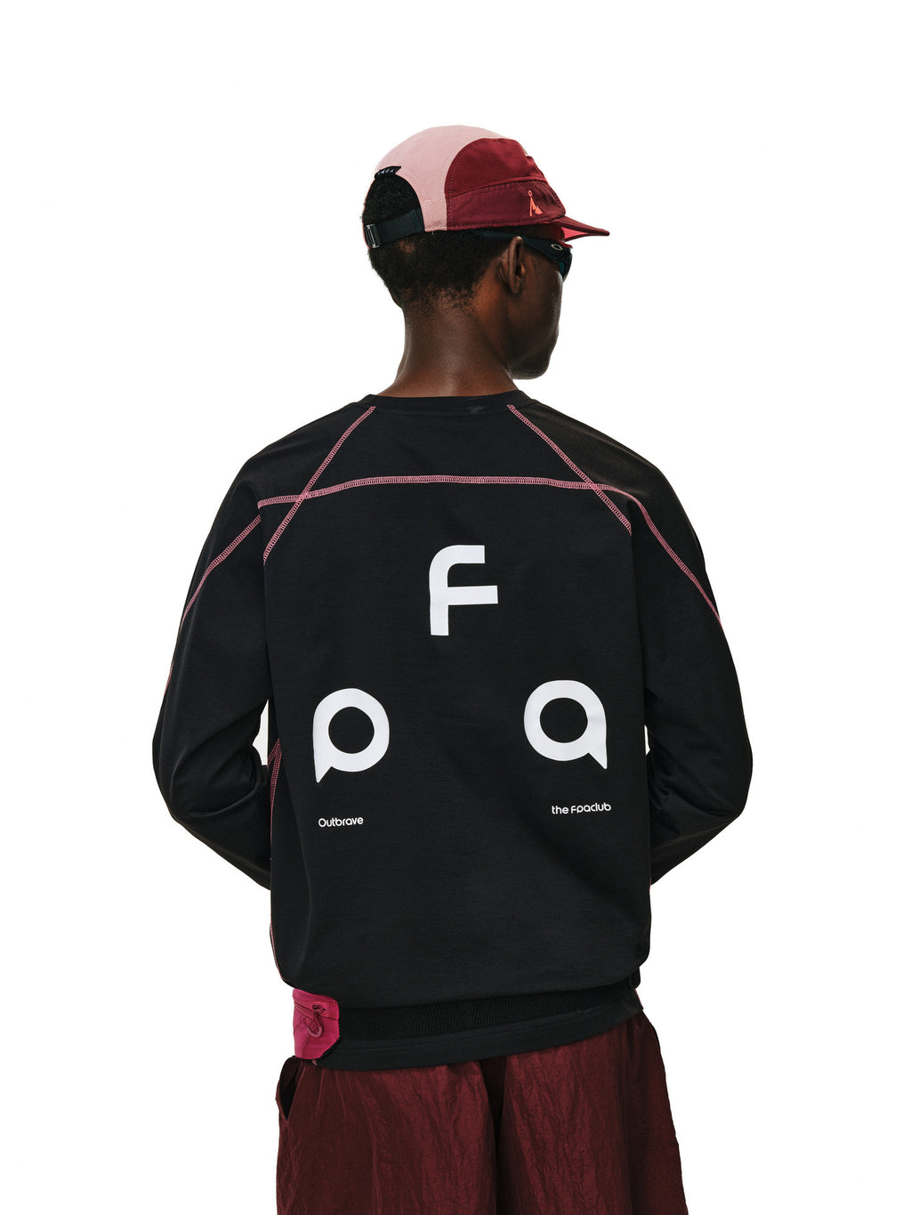 FPA Contrast Stitch Long Sleeve Tee with Triangle Logo - Chinese Streetwear Basic Crewneck, Relaxed Fit, Unisex, Autumn