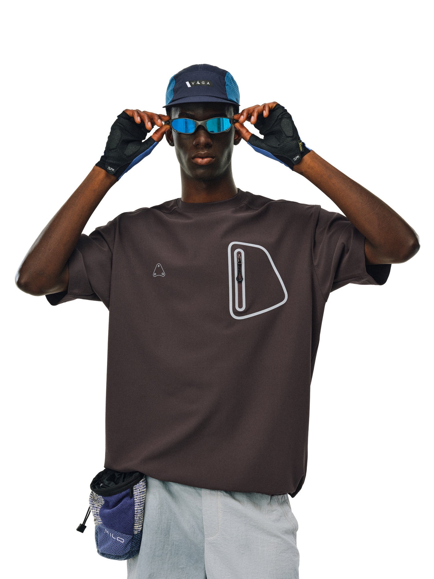 FPA Waffle Textured Pocket Sports Outdoor T-Shirt, Summer Cool Loose Round Neck Chinese Streetwear American Style Short Sleeve Men