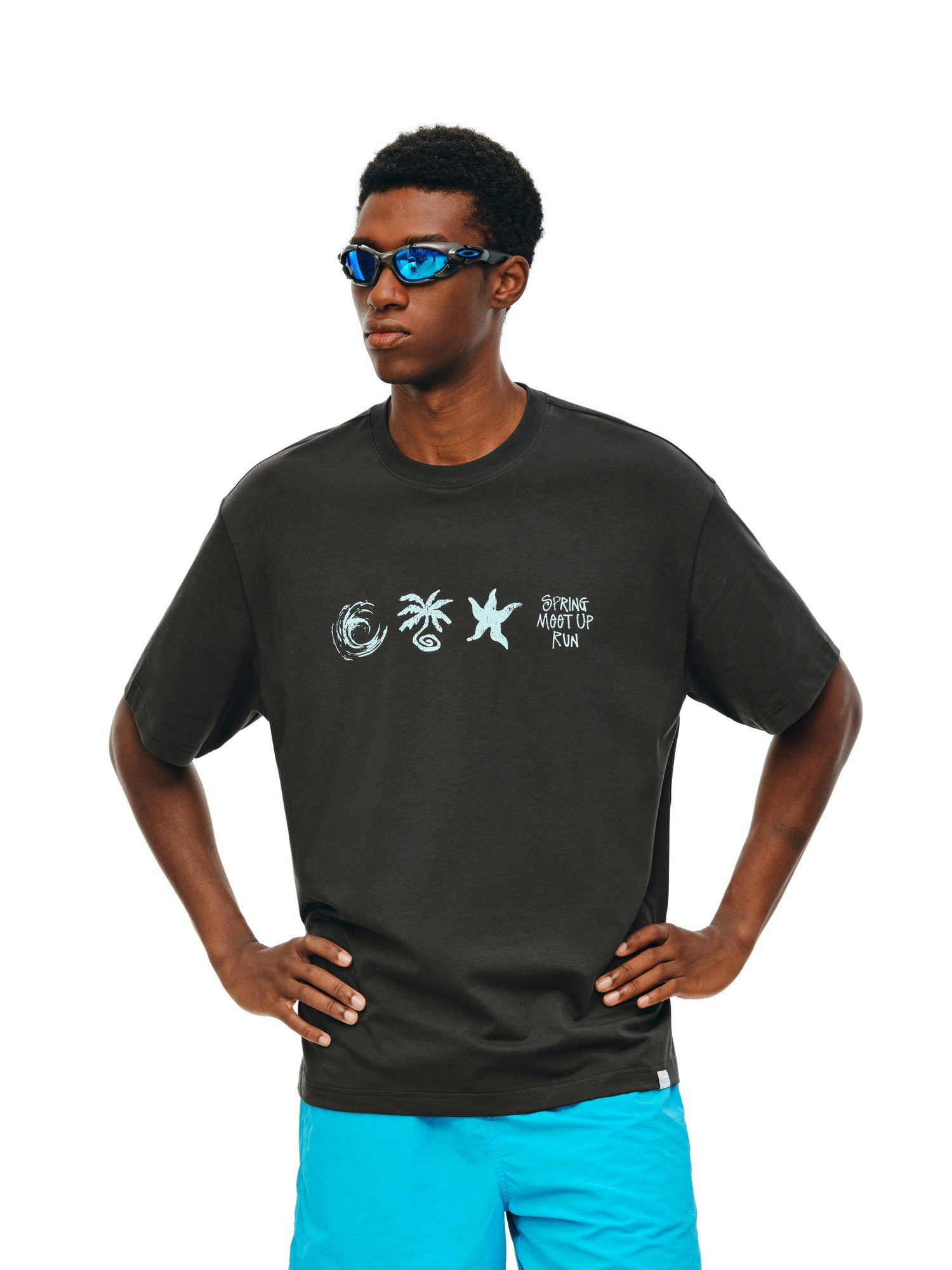 FPA Summer Beach Elements COOLMAX Vacation Print T-Shirt, Couple Round Neck Outdoor Sports Short Sleeve for Men