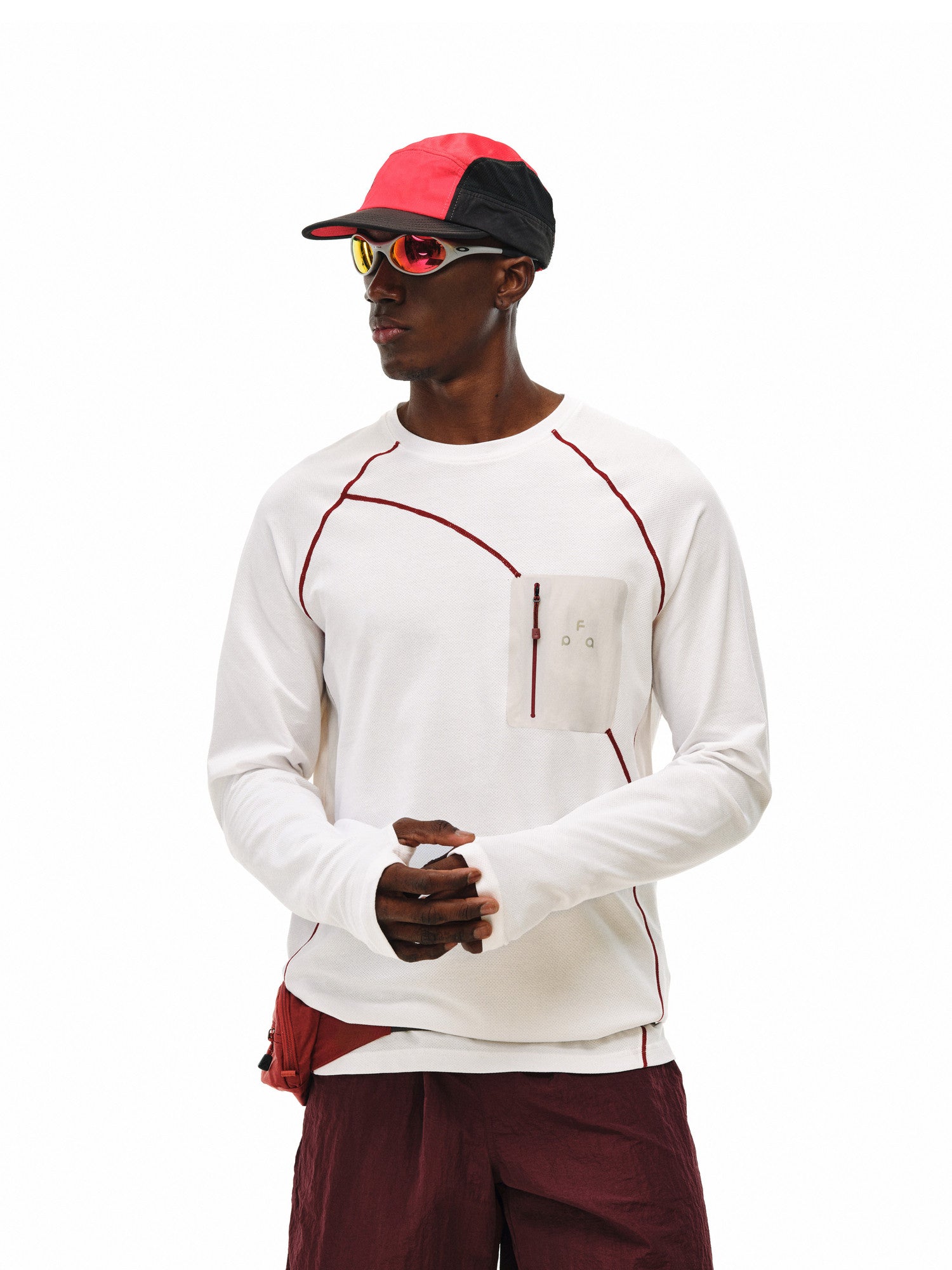 FPA Sports Sealed Pocket Long Sleeve Tee – Spring/Fall Outdoor Casual Contrast Color Crew Neck Base Layer, Chinese Streetwear T-Shirt for Men
