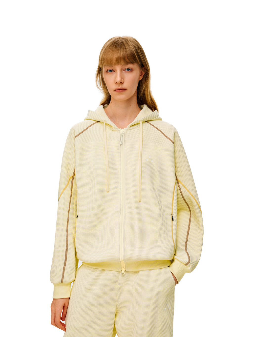 FPA Waffle Fleece Color-Block Women's Hooded Sweatshirt Spring/Fall Zip-Up Cardigan Casual Set Hoodie