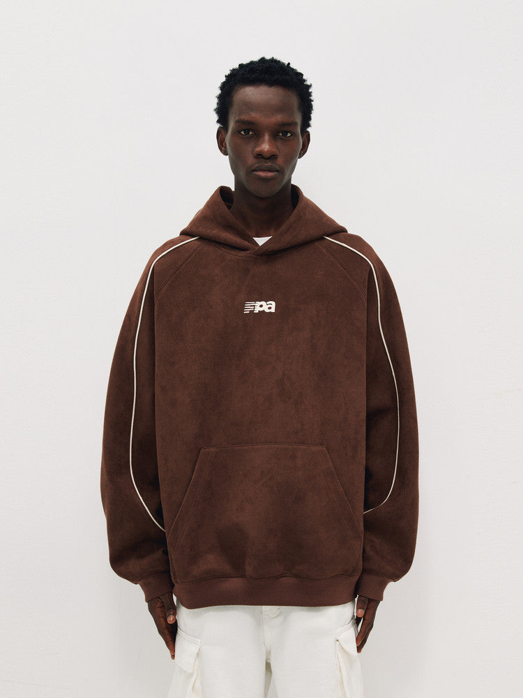 FPA Suede Embroidered Hoodie - Chinese Streetwear Trend, Casual Unisex Heavyweight Pullover for Spring/Autumn/Winter