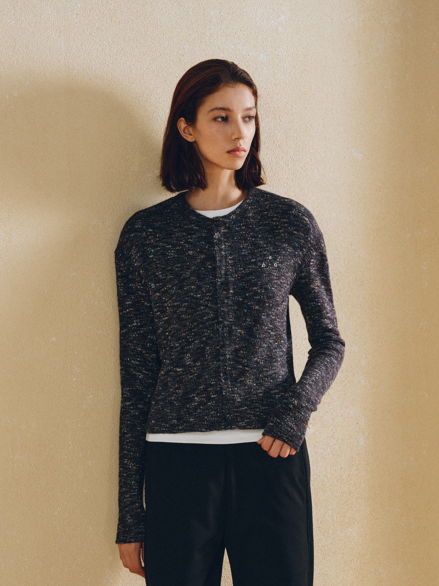 FPA Iridescent Marl Short Cardigan Sweater – Autumn/Winter Long-Sleeve Knit Jacket for Women