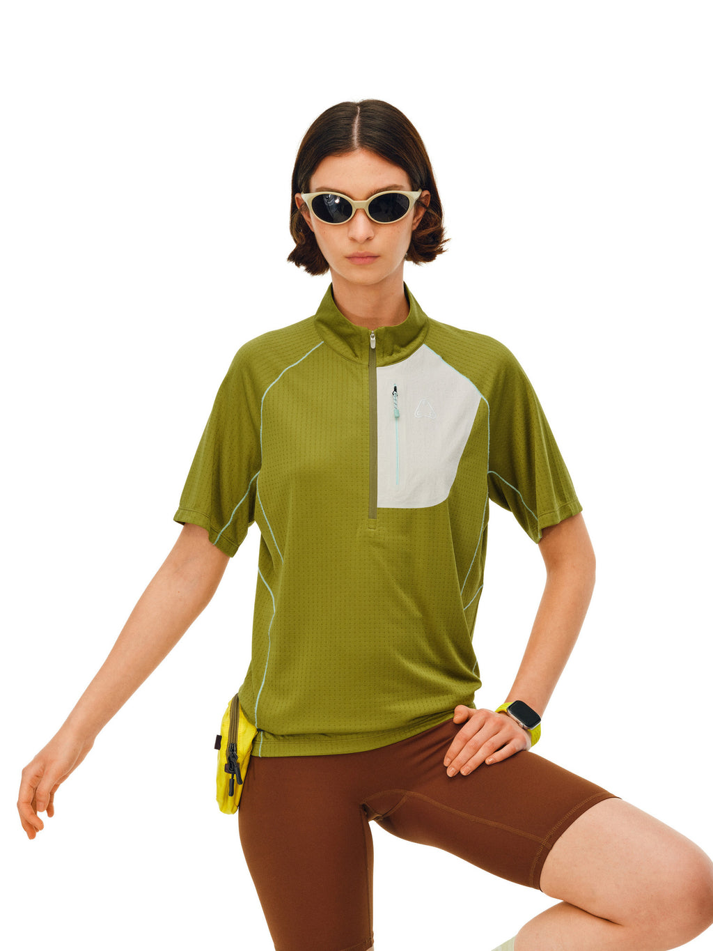 FPA Stand Collar Quick-Dry Contrast Stitching Short Sleeve Summer Half-Zip Outdoor Sports Casual Couple Cycling T-Shirt