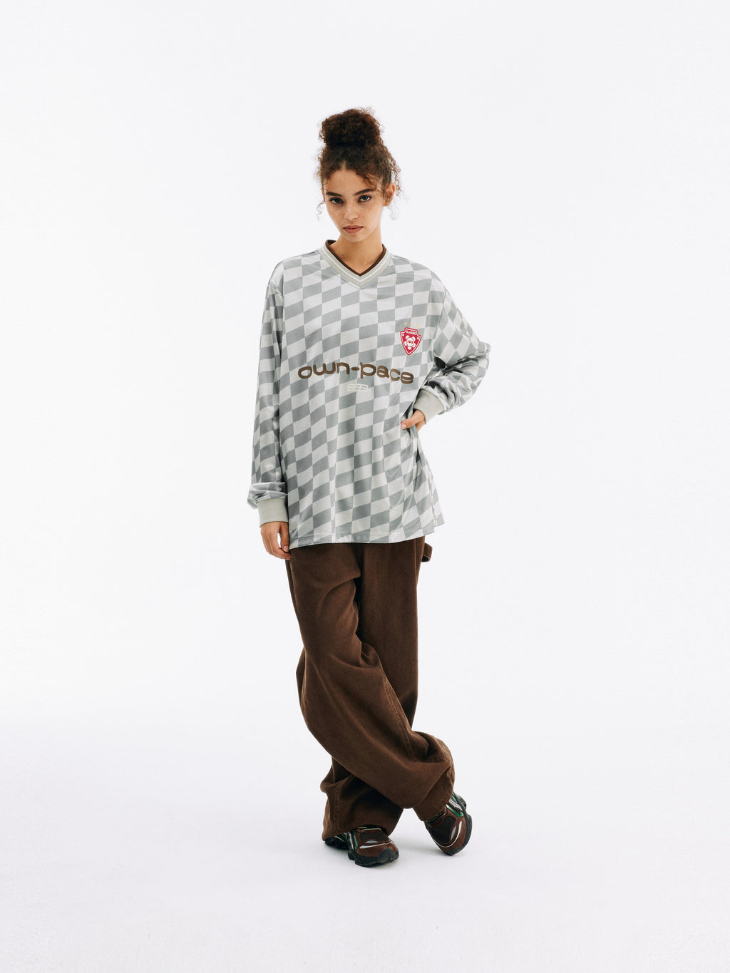 FPA Diamond Pattern Football Contrast Long Sleeve 2026 New Style Trendy Loose Fit Soccer Jersey T-Shirt