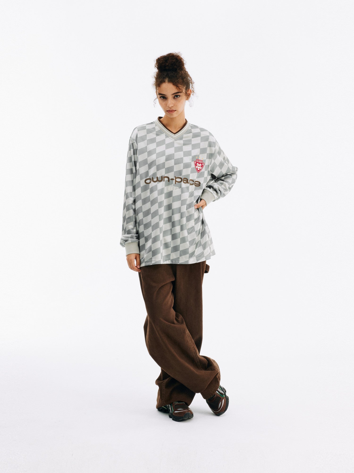 FPA Diamond Pattern Football Contrast Long Sleeve 2026 New Style Trendy Loose Fit Soccer Jersey T-Shirt
