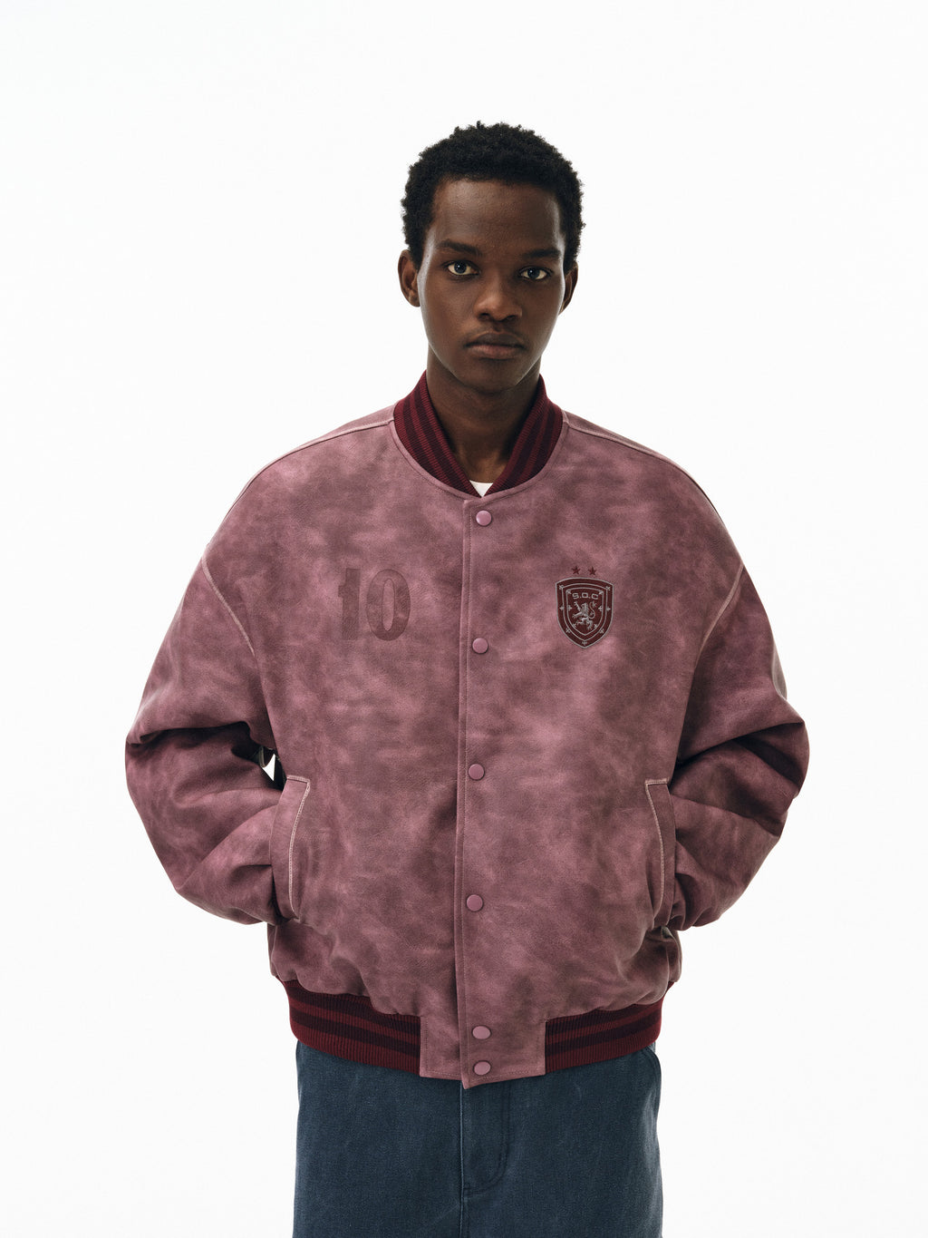 FPA Badge Leather Baseball Jacket - Chinese Streetwear American Motorcycle Racing Style Short Baseball Collar Jacket for Men