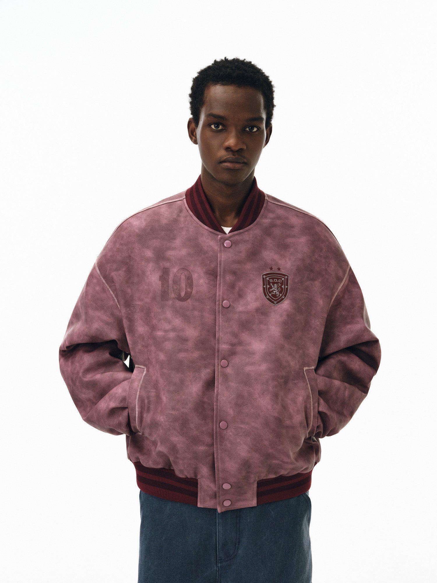 FPA Badge Leather Baseball Jacket - Chinese Streetwear American Motorcycle Racing Style Short Baseball Collar Jacket for Men