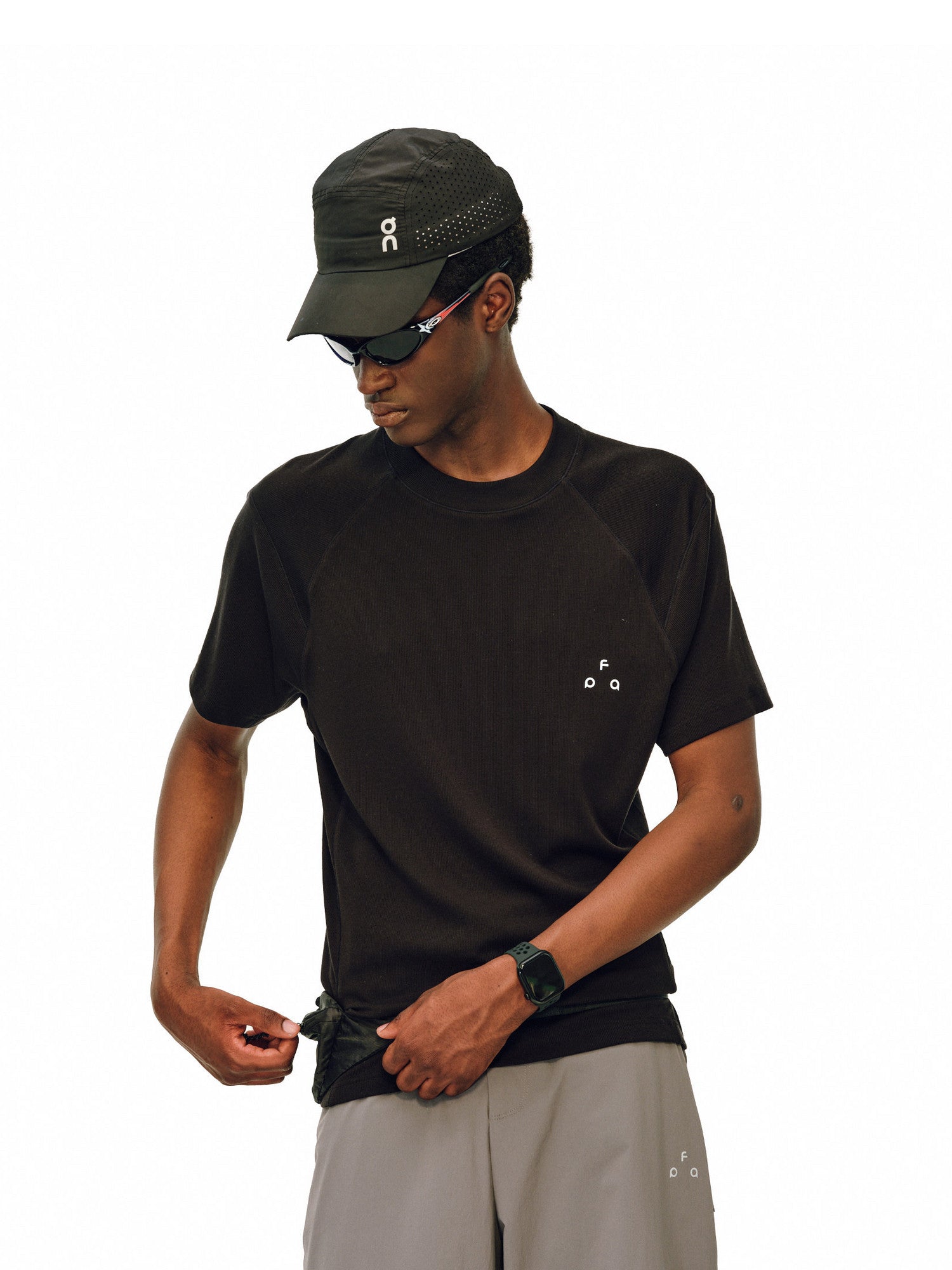 FPA Lyocell Wool Small Shrimp Ribbed Short Sleeve Summer Basic Logo Triangle Sports Crew Neck T-Shirt