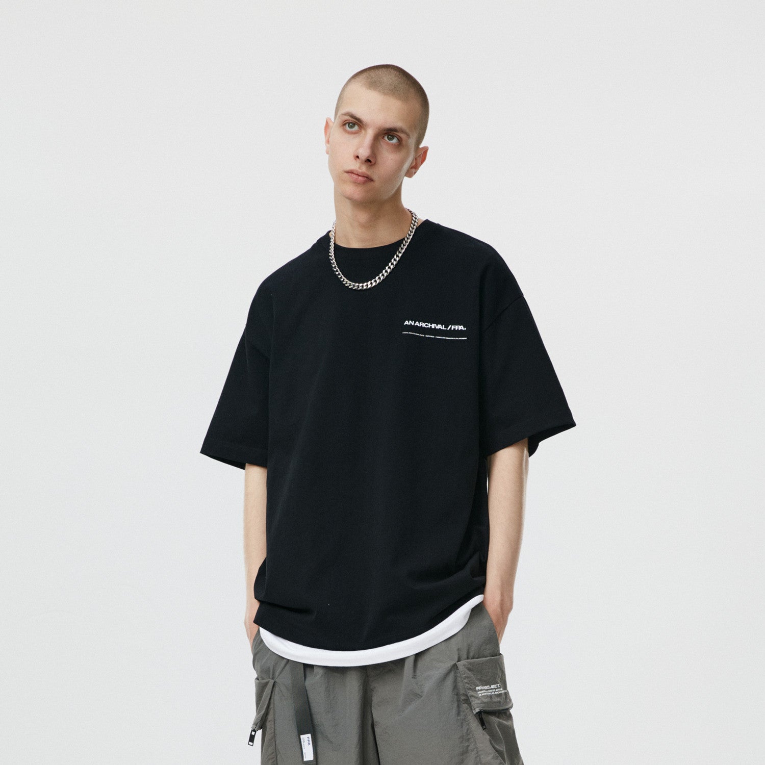 FPA Basic Black Pure Cotton Short-Sleeve T-Shirt, Chinese Streetwear Trend, Loose Summer Crew Neck Half Sleeve for Men