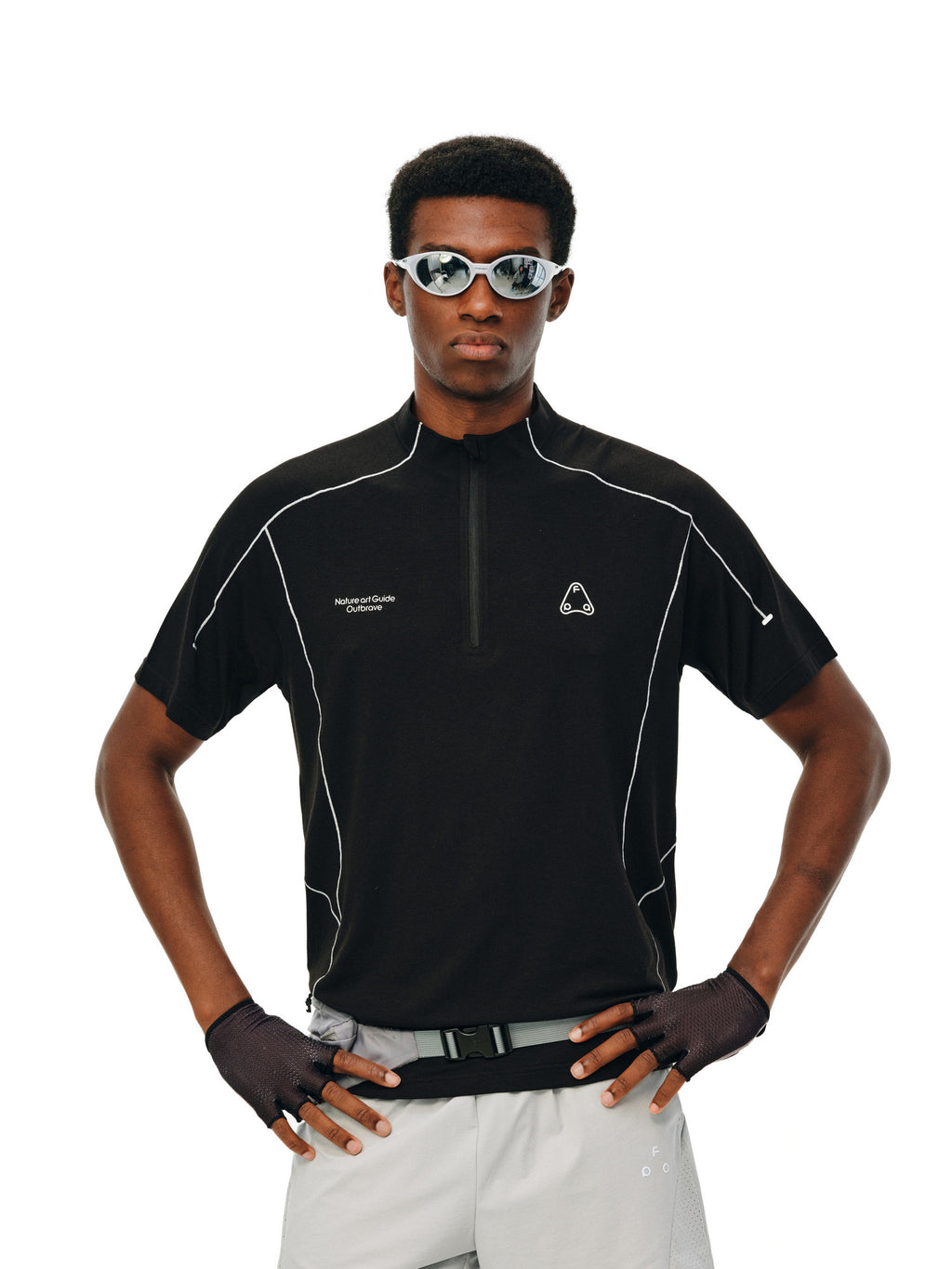 FPA Half-Zip Breathable Cycling Reflective Short Sleeve Outdoor Sports Fitness Summer Printed Casual T-Shirt for Men